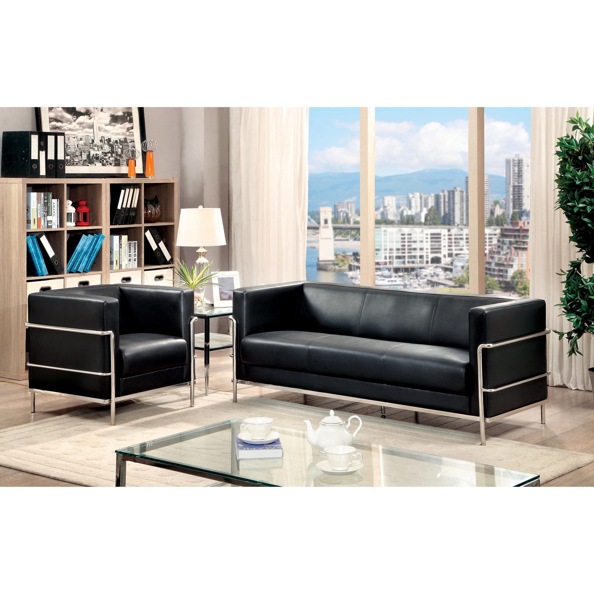  Furniture of America Leifur Stationary Leatherette Chair CM6791BK-CH IMAGE 4