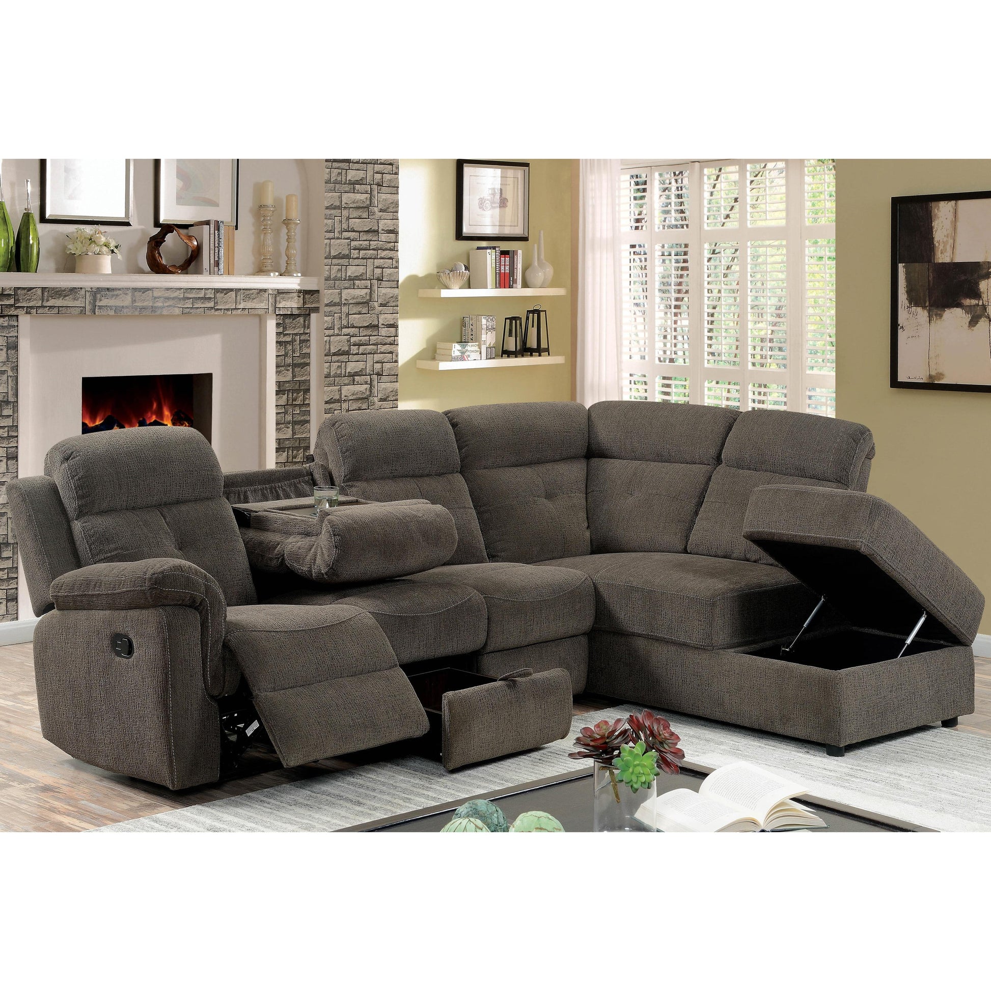  Furniture of America Avia Reclining Fabric 3 pc Sectional CM6597-SECT IMAGE 2