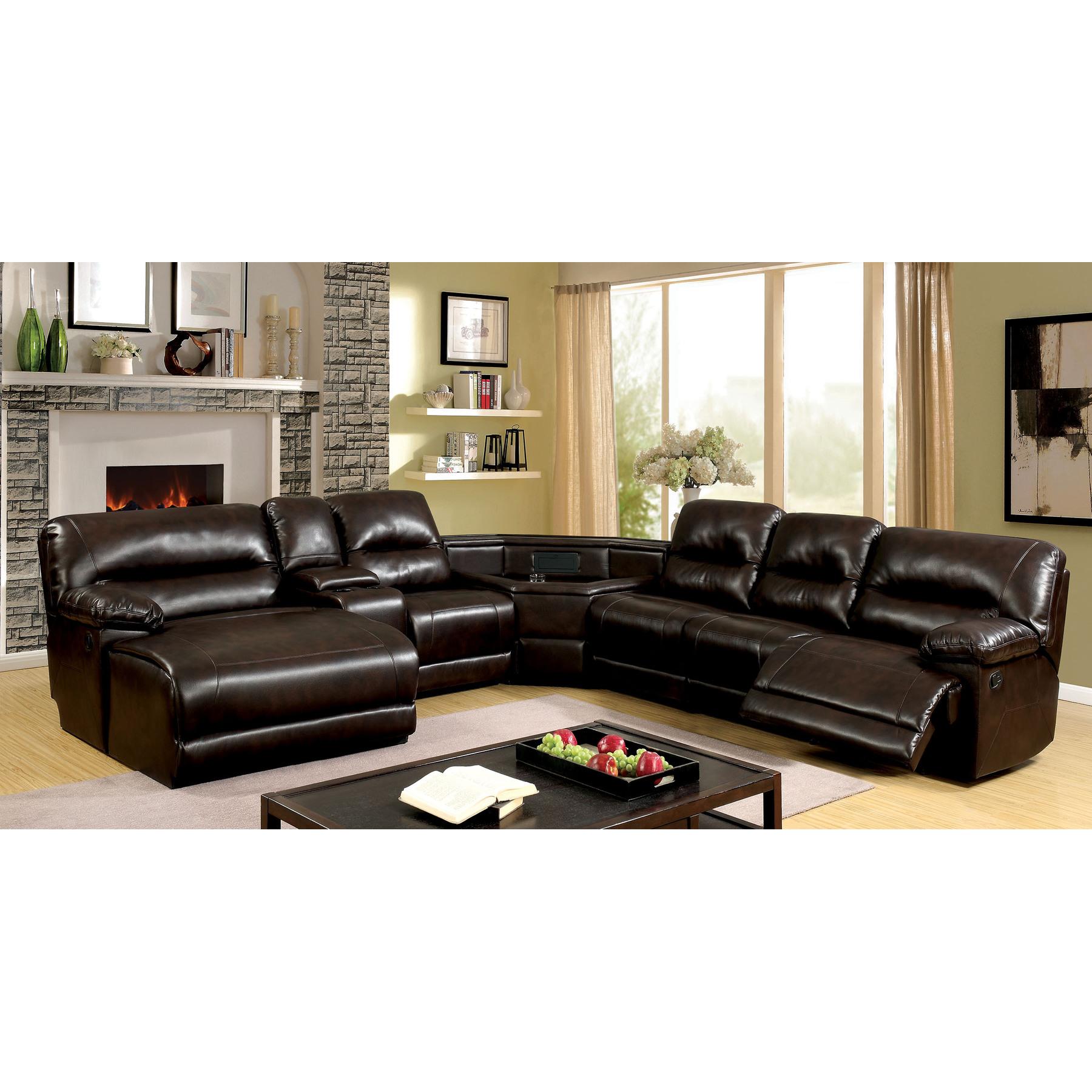  Furniture of America Glasgow Reclining Leather Look 5 pc Sectional CM6822BR-T-SECT IMAGE 1