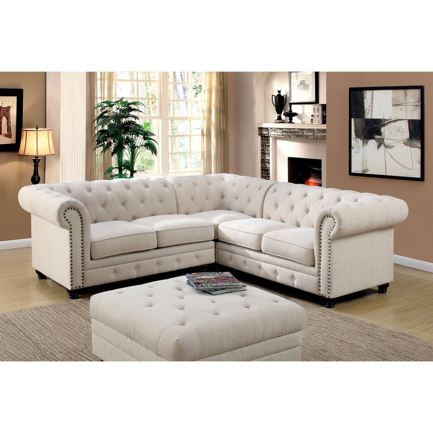  Furniture of America Stanford II Fabric 3 pc Sectional CM6270IV-SET IMAGE 1