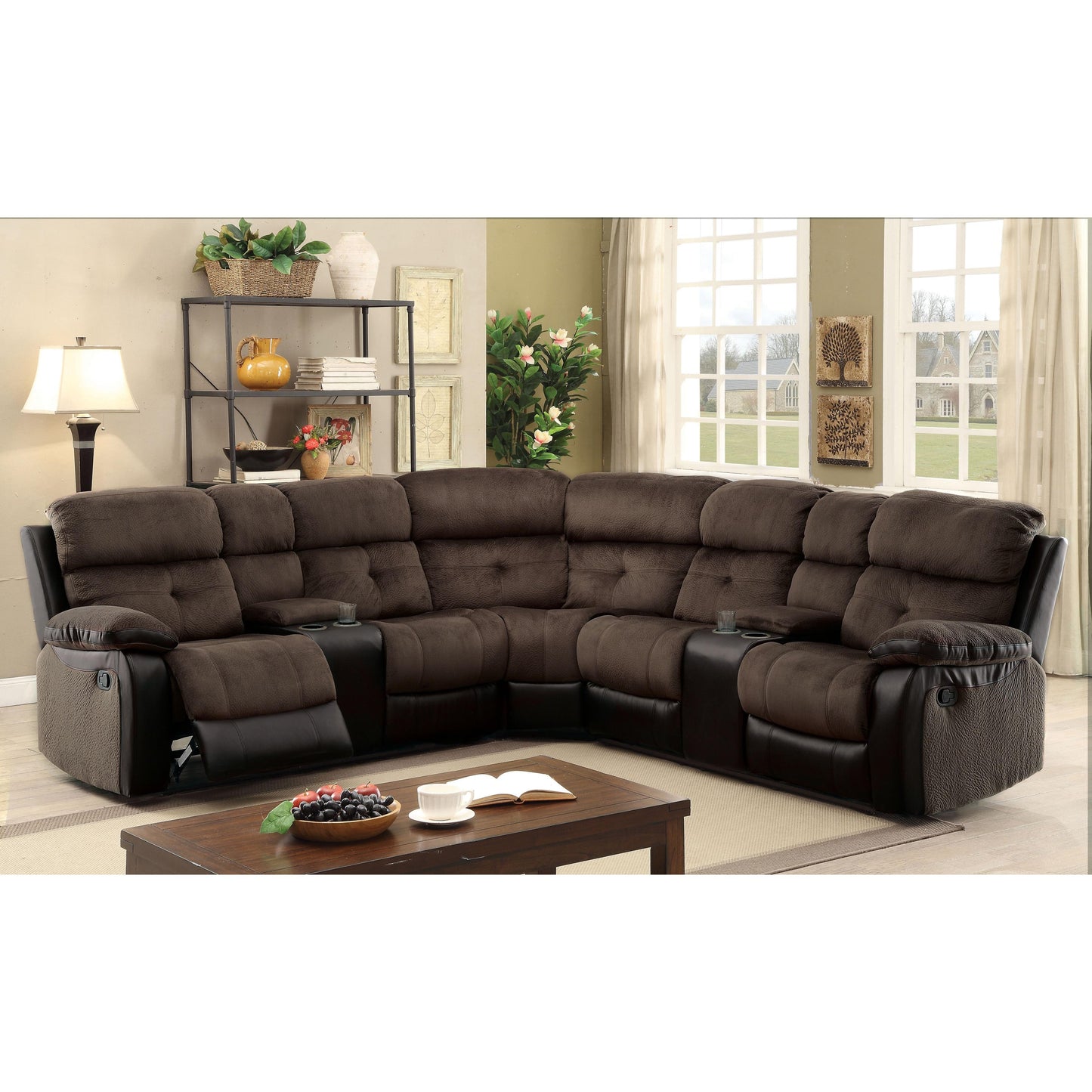  Furniture of America Hadley II Reclining Fabric 3 pc Sectional CM6871-SECTIONAL IMAGE 2