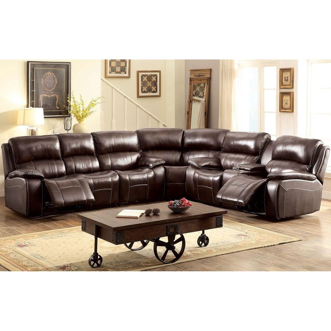  Furniture of America Ruth Reclining Leather Match 3 pc Sectional CM6783BR-SECTIONAL IMAGE 1