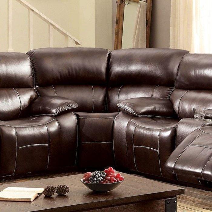  Furniture of America Ruth Reclining Leather Match 3 pc Sectional CM6783BR-SECTIONAL IMAGE 3
