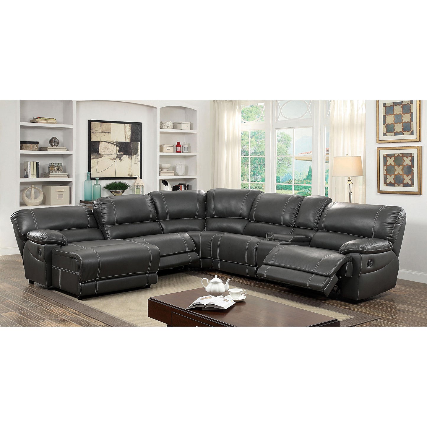  Furniture of America Estrella Reclining Leatherette 6 pc Sectional CM6131GY-SECTIONAL IMAGE 1