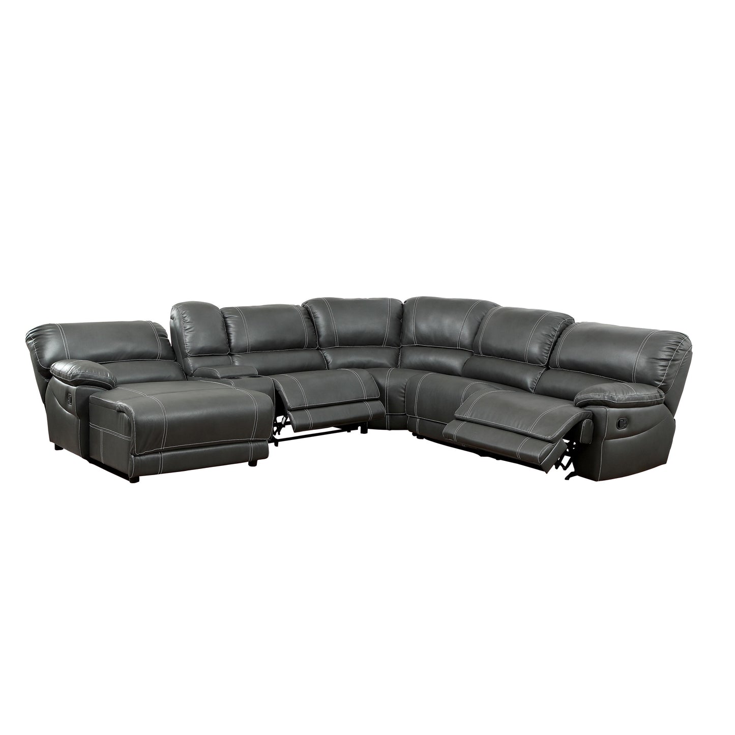  Furniture of America Estrella Reclining Leatherette 6 pc Sectional CM6131GY-SECTIONAL IMAGE 2