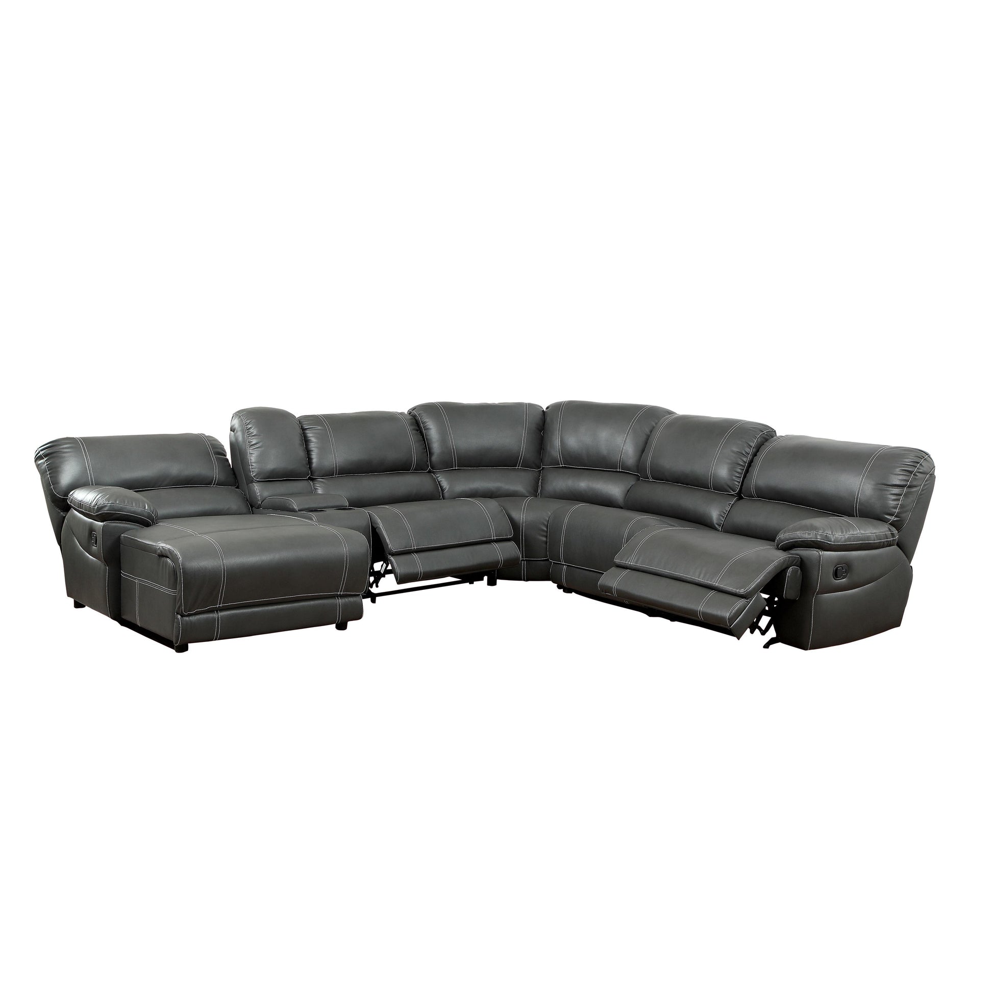  Furniture of America Estrella Reclining Leatherette 6 pc Sectional CM6131GY-SECTIONAL IMAGE 2