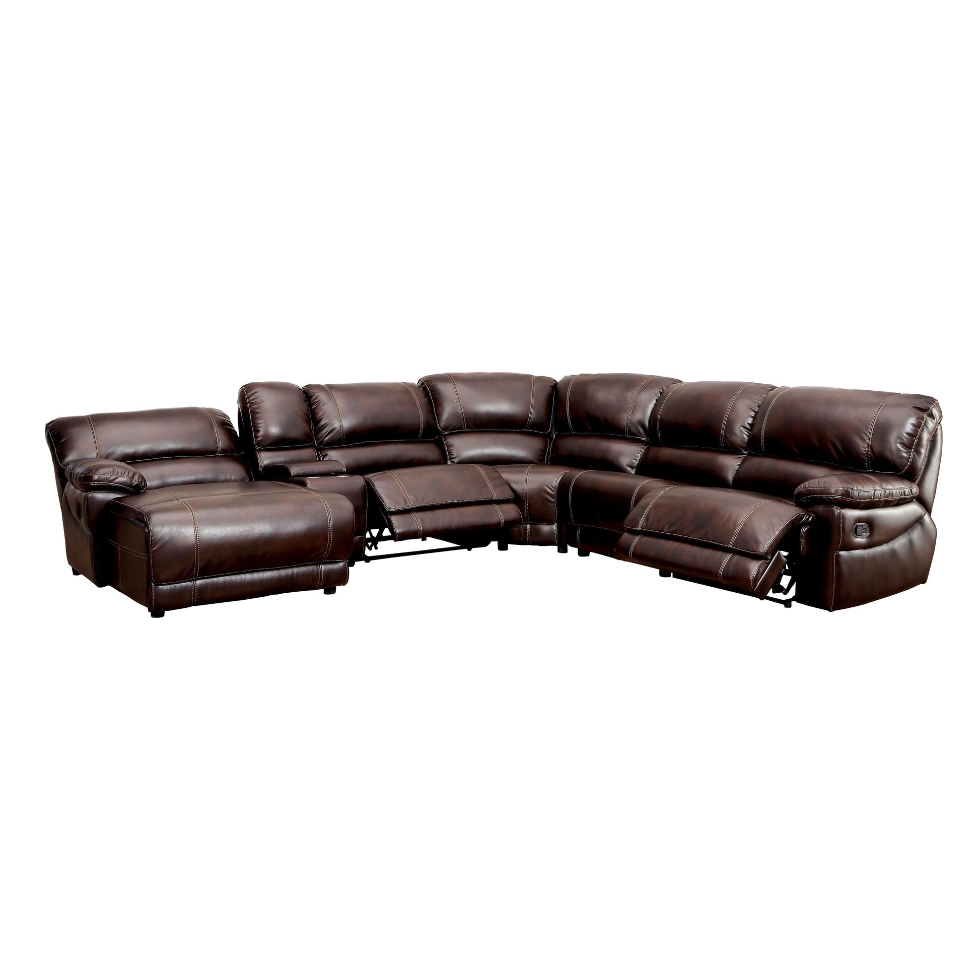  Furniture of America Estrella Reclining Leatherette 6 pc Sectional CM6131BR-SECTIONAL IMAGE 2