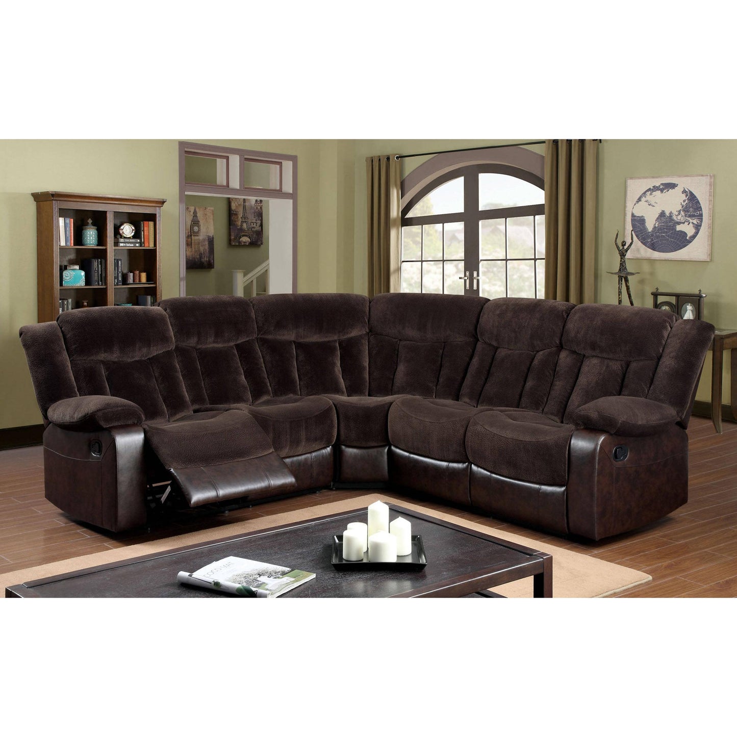  Furniture of America Hampshire Reclining Fabric 3 pc Sectional CM6809-SECTIONAL IMAGE 1