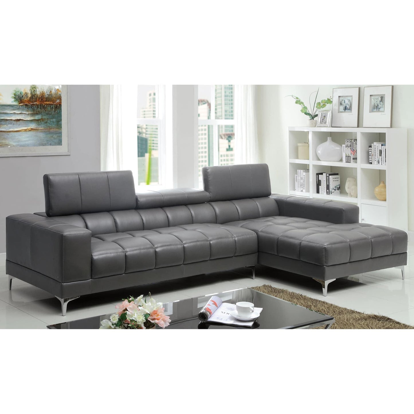  Furniture of America Bourdet II Bonded Leather Match 2 pc Sectional CM6669GY-SET IMAGE 1