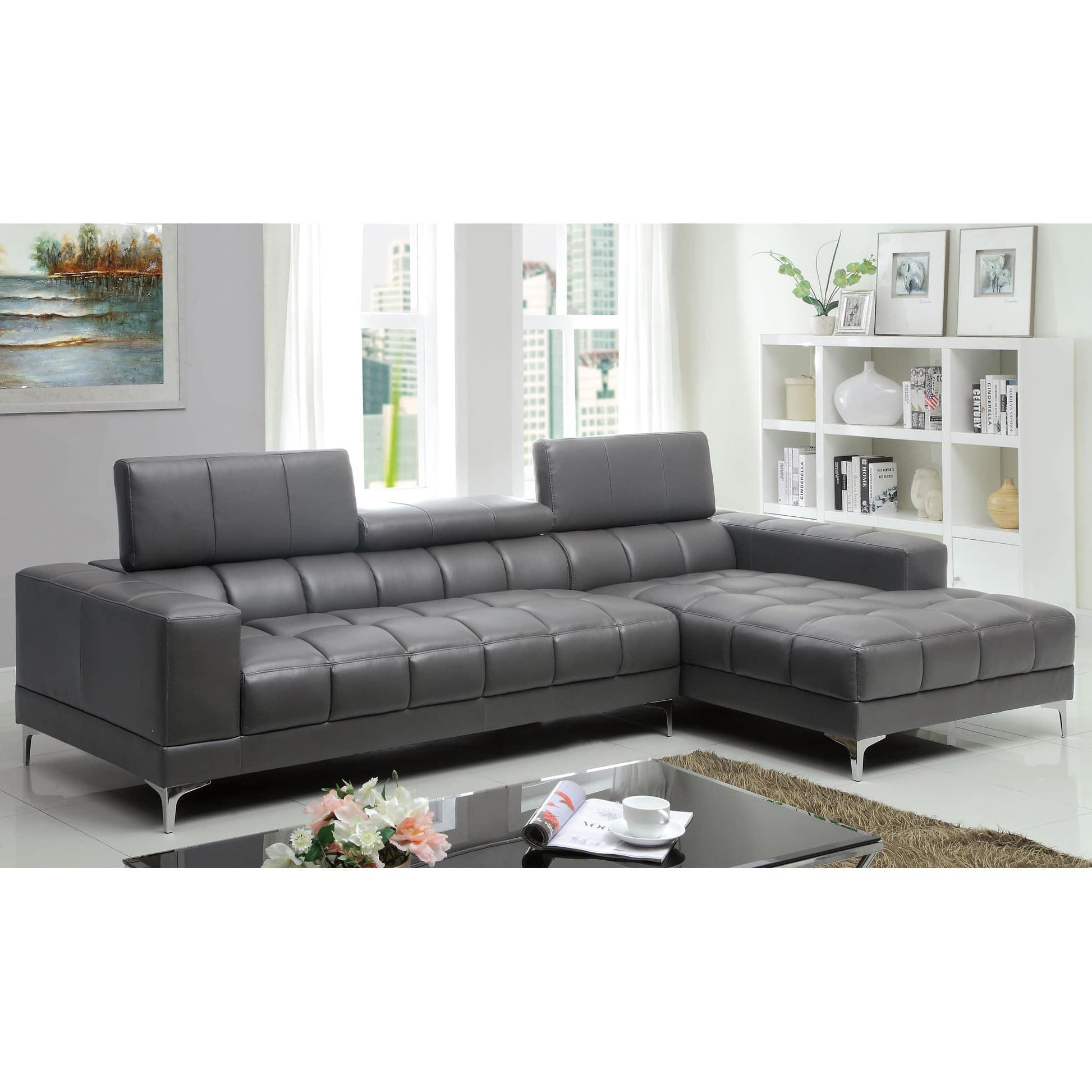  Furniture of America Bourdet II Bonded Leather Match 2 pc Sectional CM6669GY-SET IMAGE 1