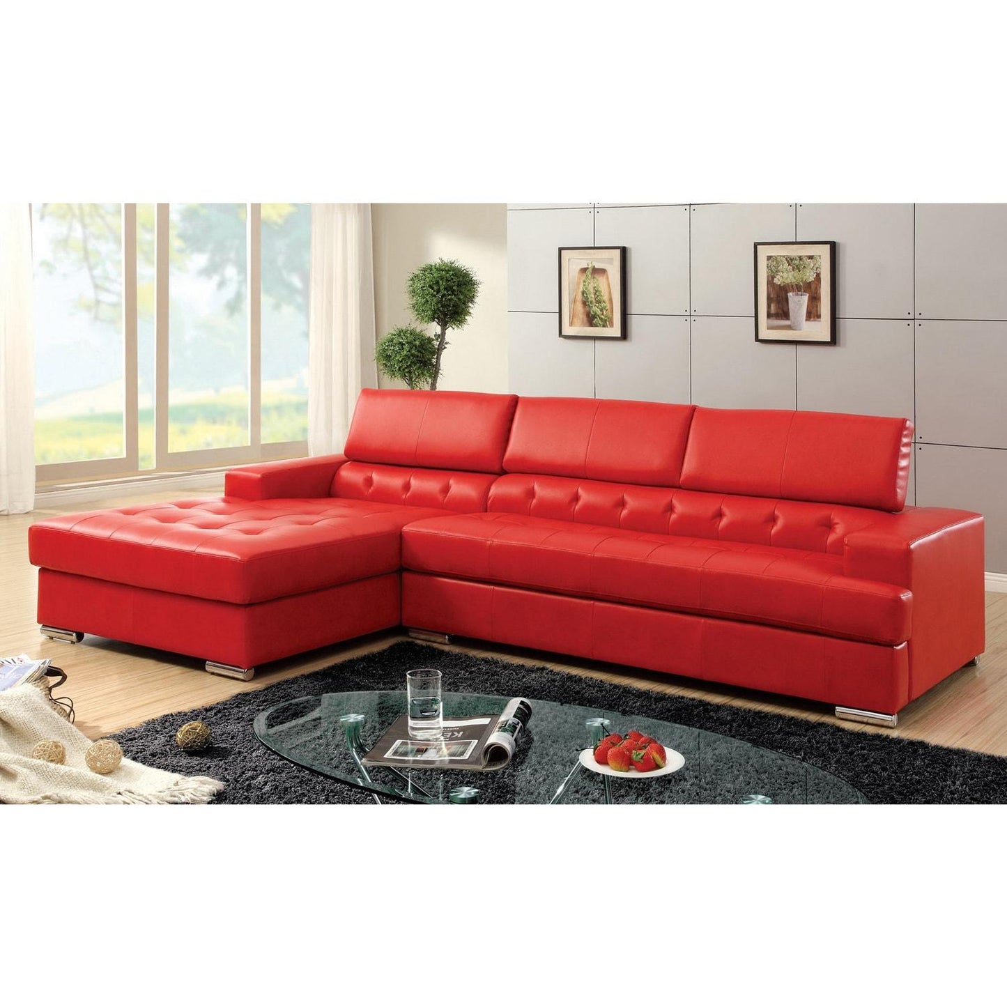  Furniture of America Floria Leather 2 pc Sectional CM6122RD-PK IMAGE 1