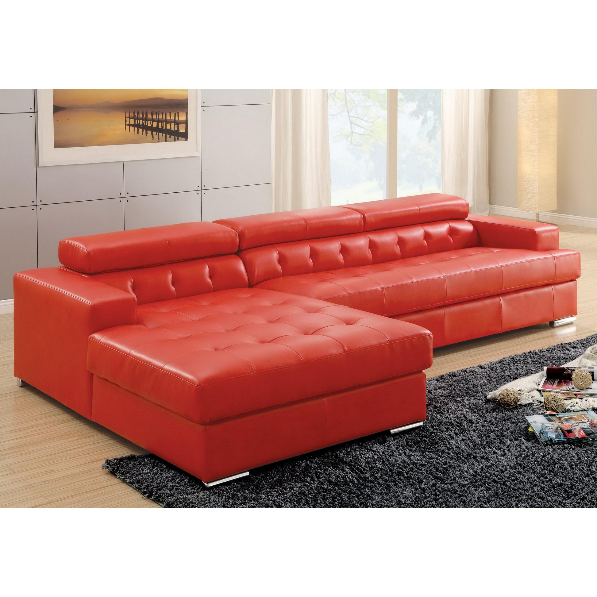  Furniture of America Floria Leather 2 pc Sectional CM6122RD-PK IMAGE 2