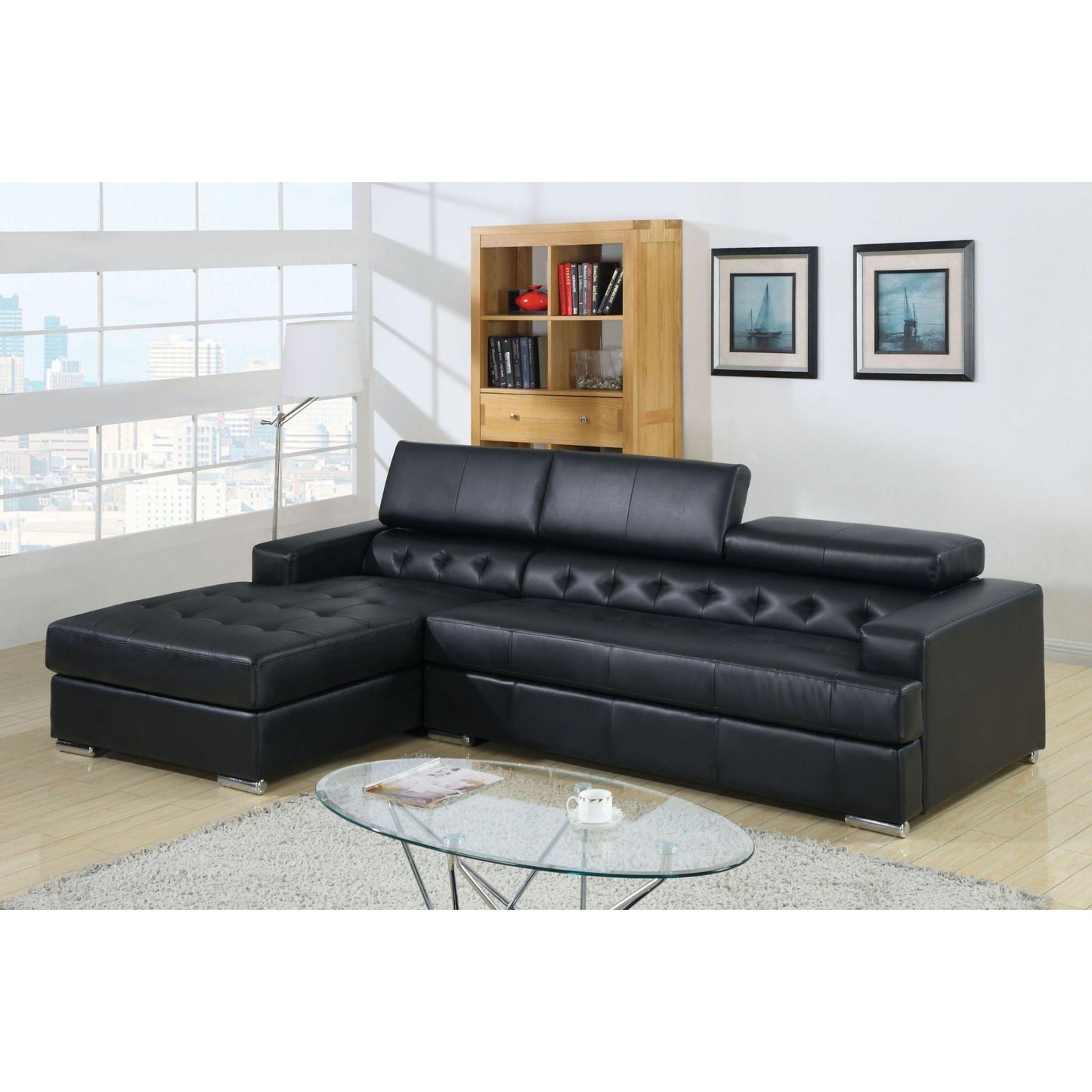  Furniture of America Floria Bonded Leather Match 2 pc Sectional CM6122BK-PK IMAGE 1