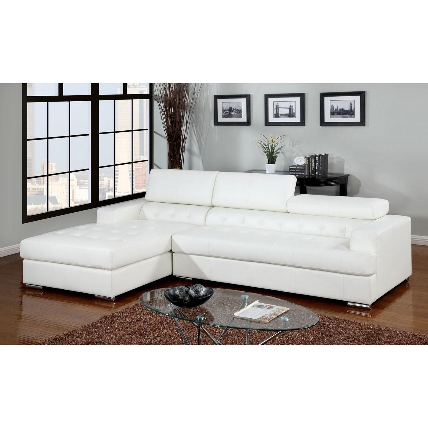  Furniture of America Floria Bonded Leather Match 2 pc Sectional CM6122WH-PK IMAGE 1