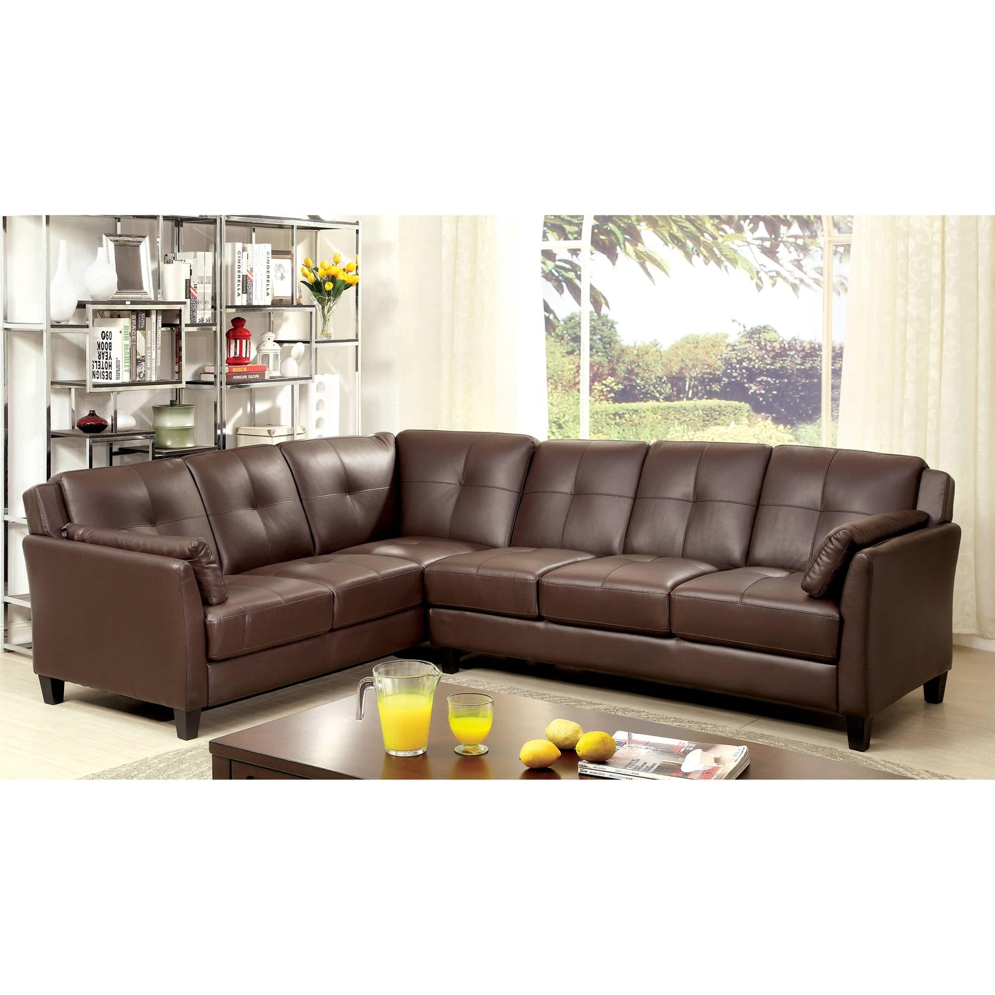  Furniture of America Peever Leatherette 2 pc Sectional CM6268BR-SET IMAGE 1