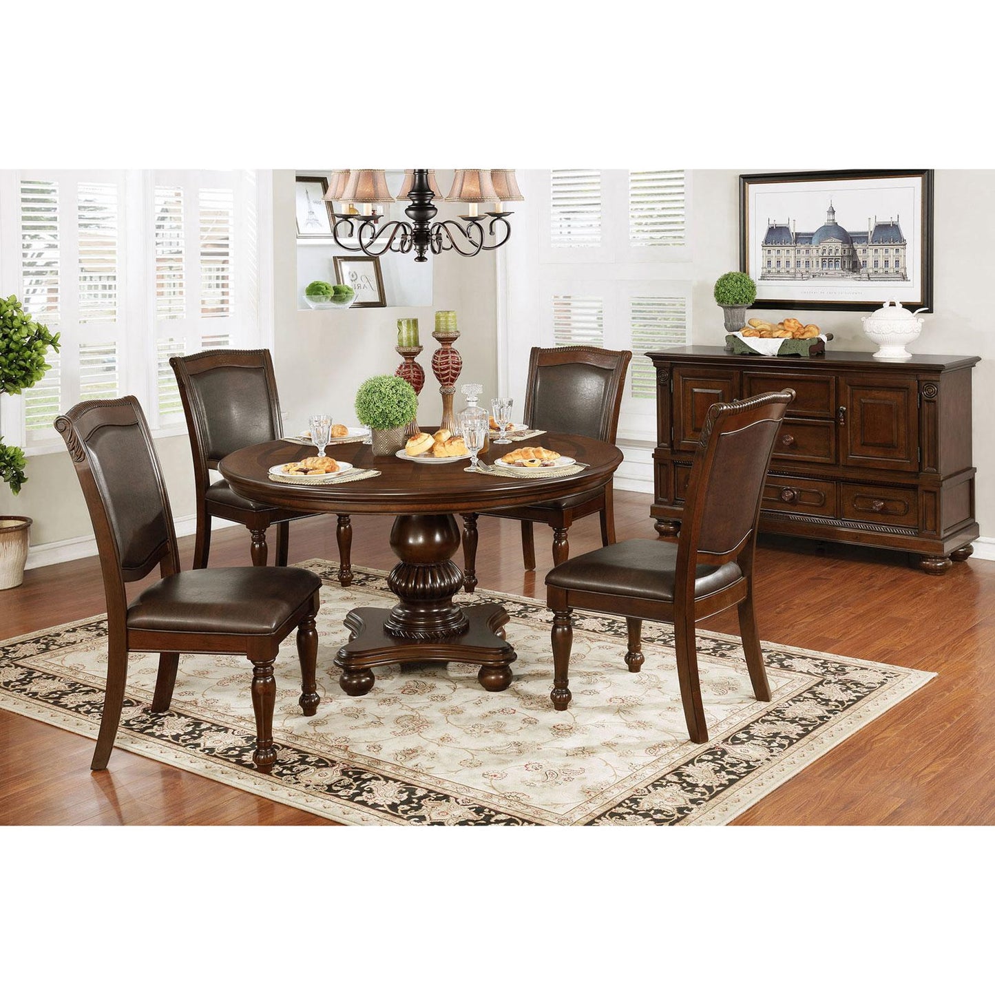  Furniture of America Round Alpena Dining Table with Pedestal Base CM3350RT-TABLE IMAGE 2