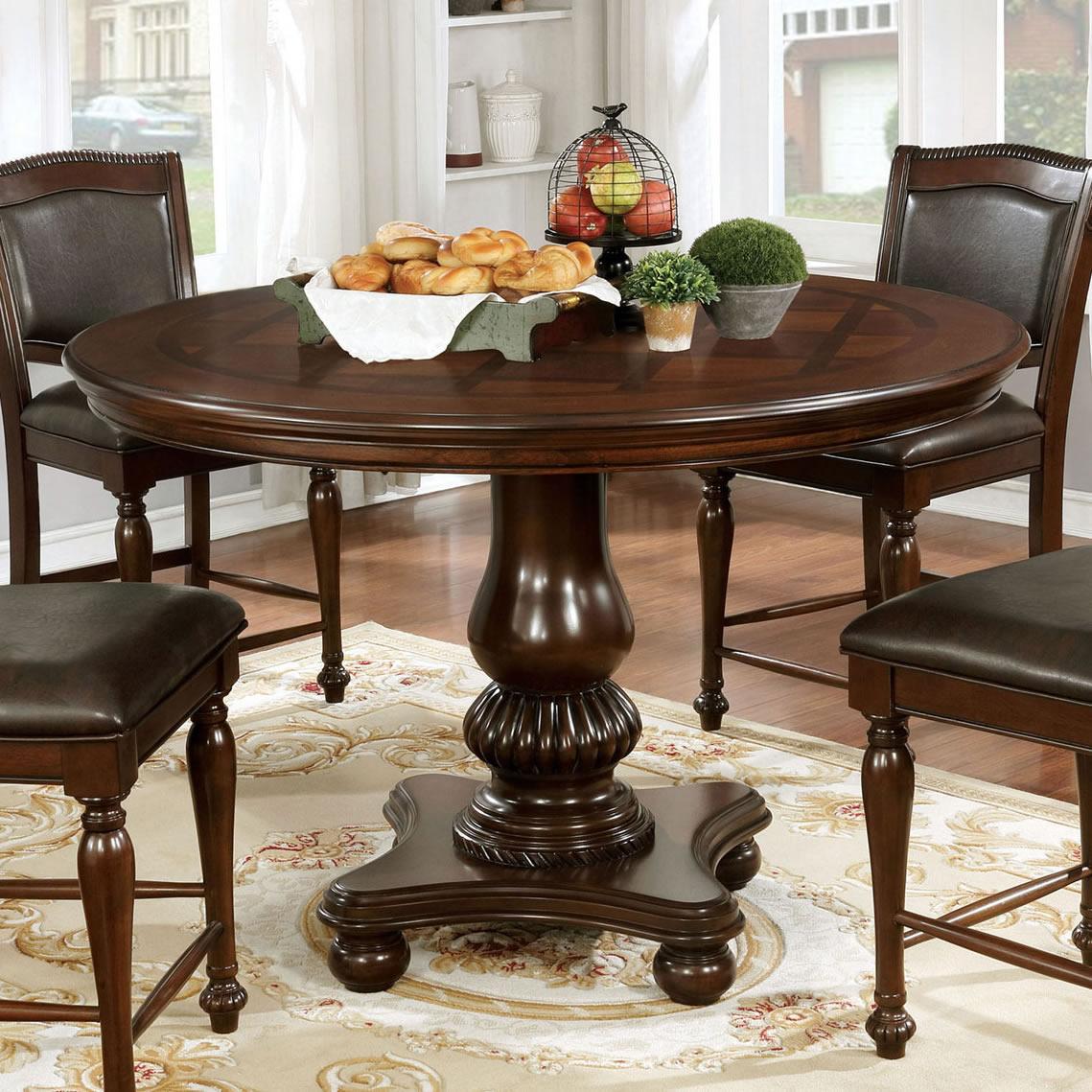  Furniture of America Round Alpena Counter Height Dining Table with Pedestal Base CM3350RPT-TABLE IMAGE 1
