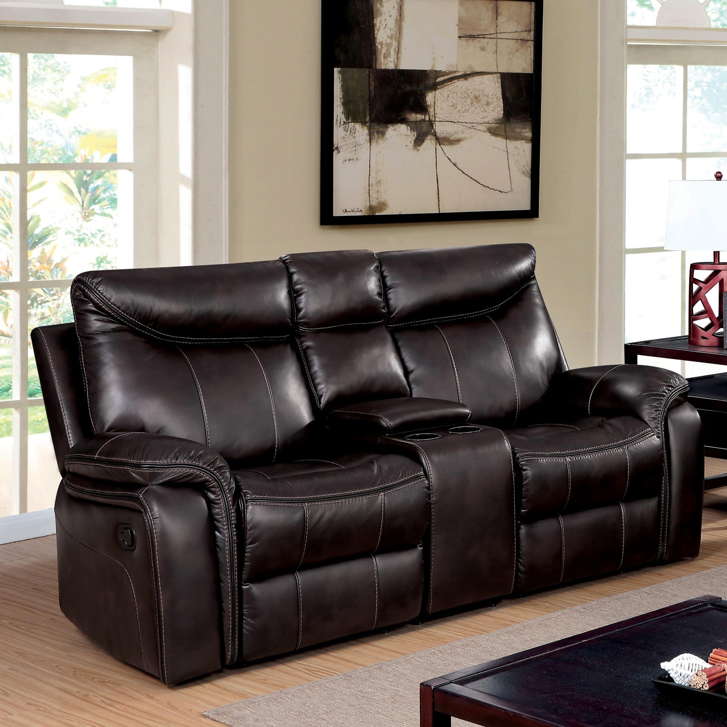  Furniture of America Karlee Reclining Leatherette Loveseat CM6988-LV-CT IMAGE 2