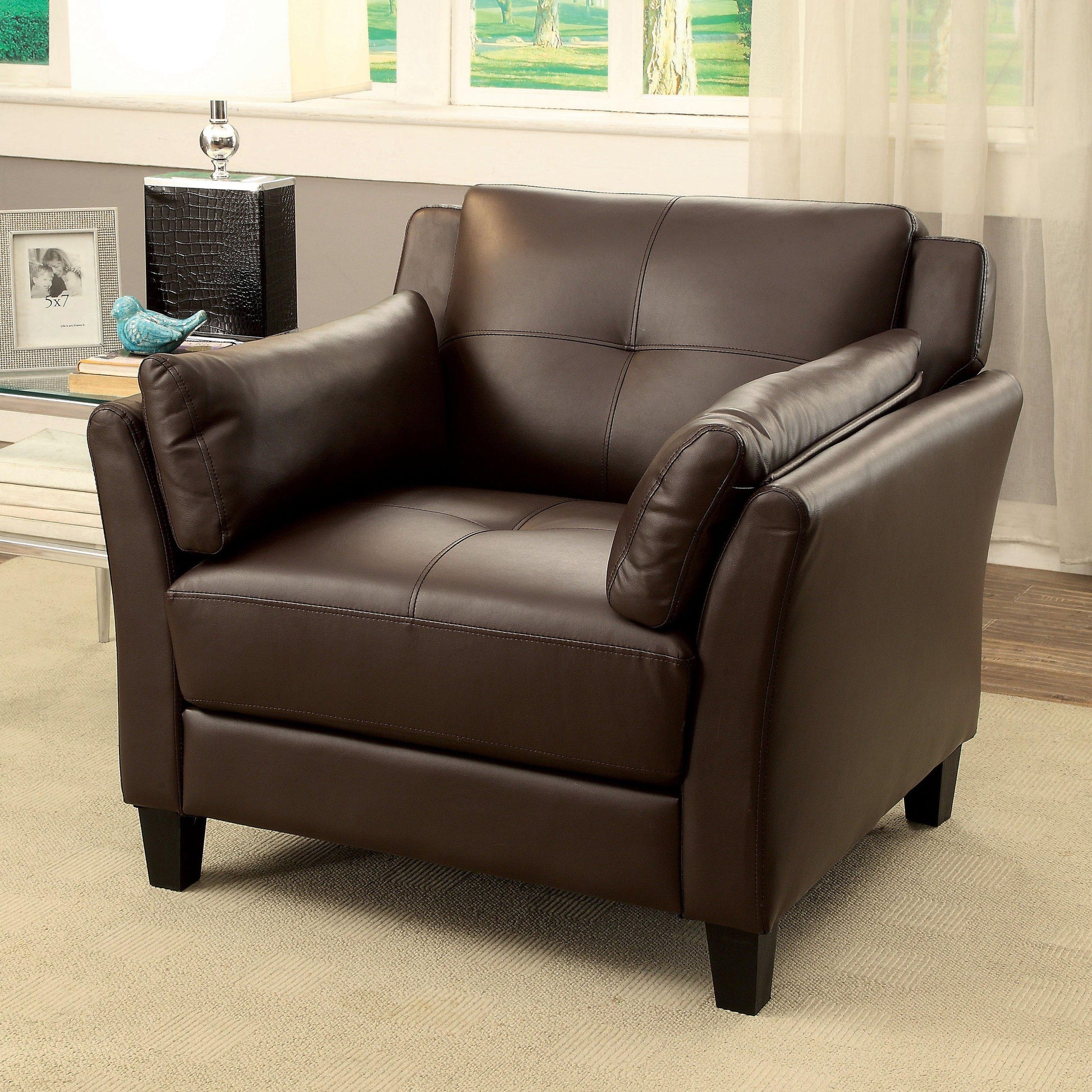  Furniture of America Pierre Stationary Leather Look Chair CM6717BR-CH-PK IMAGE 1
