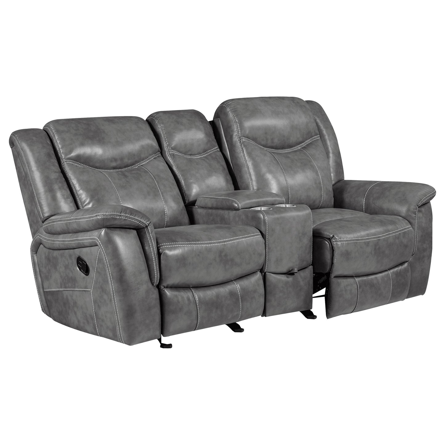  Coaster Furniture Conrad 650355 Upholstered Padded Arm Glider Loveseat - Grey IMAGE 2