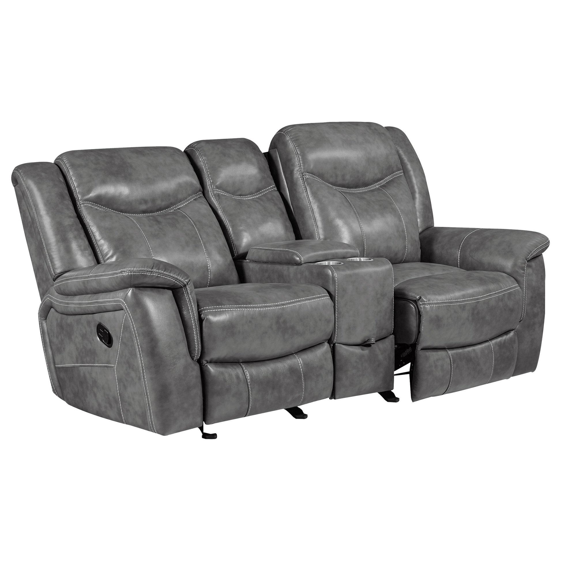  Coaster Furniture Conrad 650355 Upholstered Padded Arm Glider Loveseat - Grey IMAGE 2
