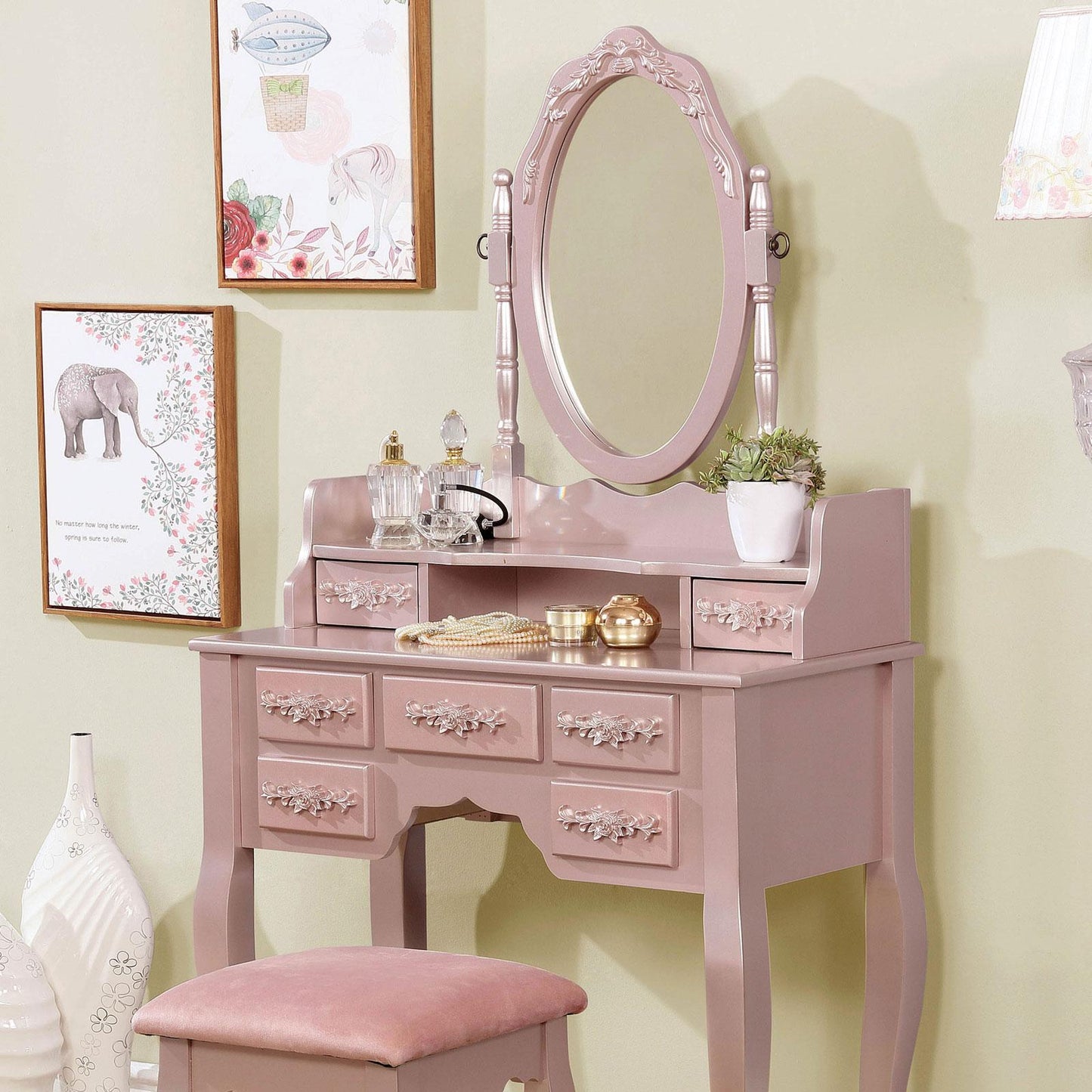  Furniture of America Harriet 7-Drawer Vanity Set CM-DK6845RG IMAGE 2