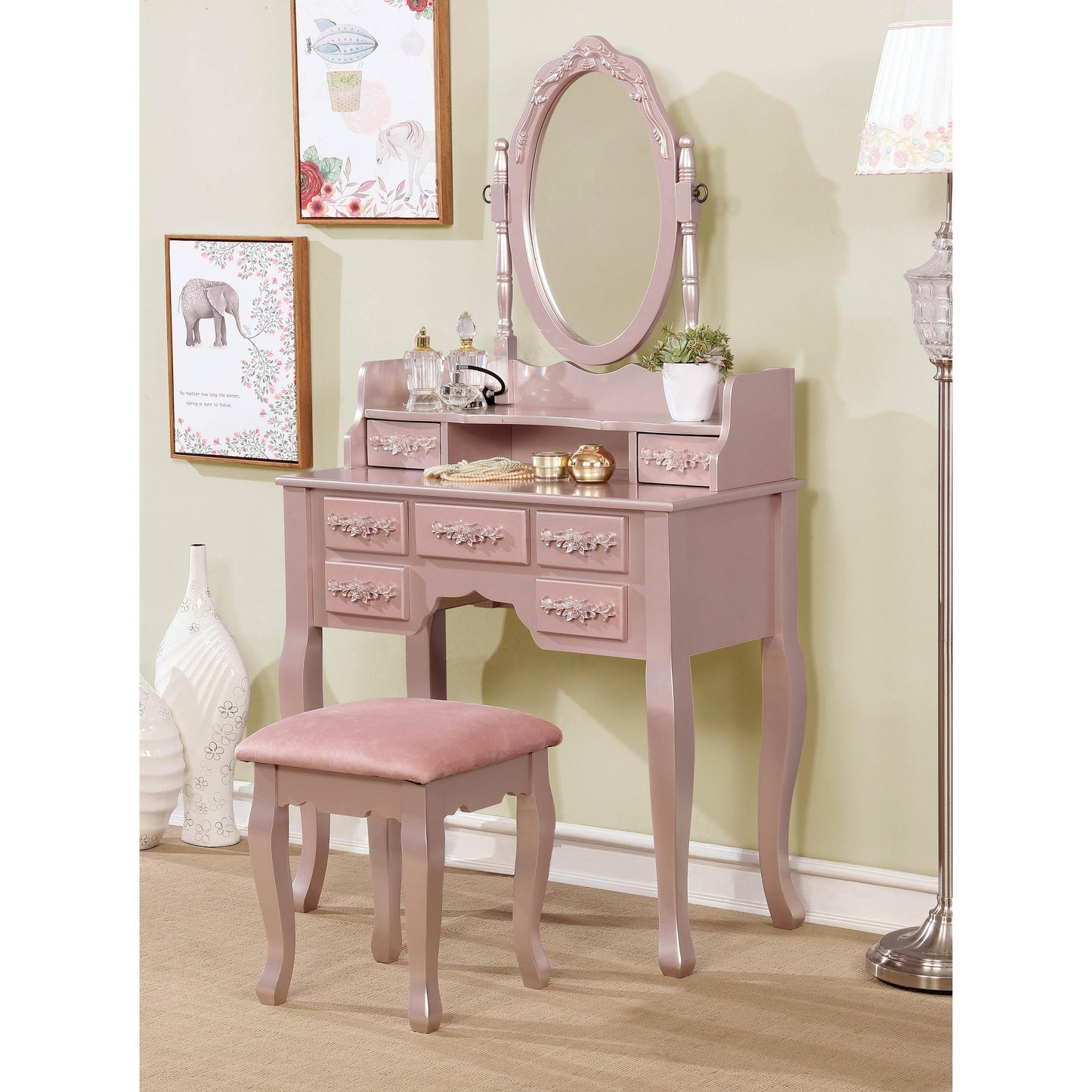  Furniture of America Harriet 7-Drawer Vanity Set CM-DK6845RG IMAGE 4