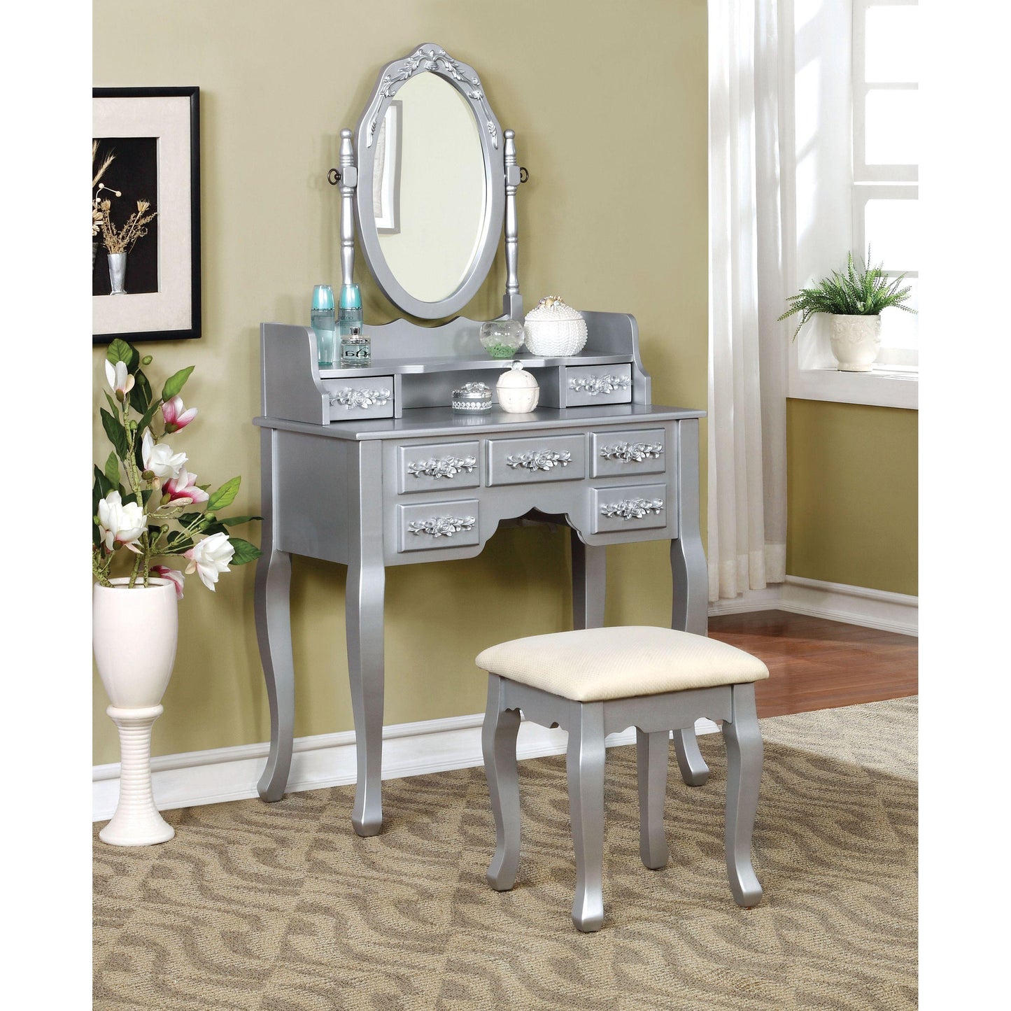  Furniture of America Harriet 7-Drawer Vanity Set CM-DK6845SV IMAGE 4
