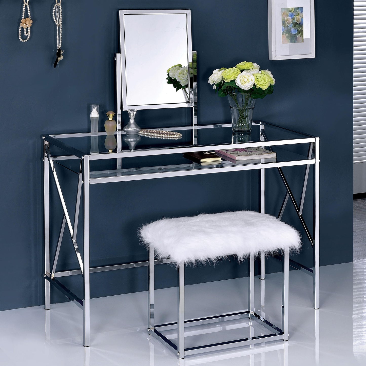  Furniture of America Lismore CM-DK6707CRM Vanity w/ Stool IMAGE 1
