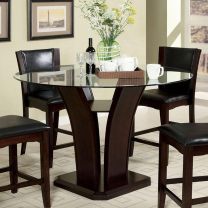  Furniture of America Round Manhattan Counter Height Dining Table with Glass Top and Pedestal Base CM3710PT-TABLE IMAGE 1