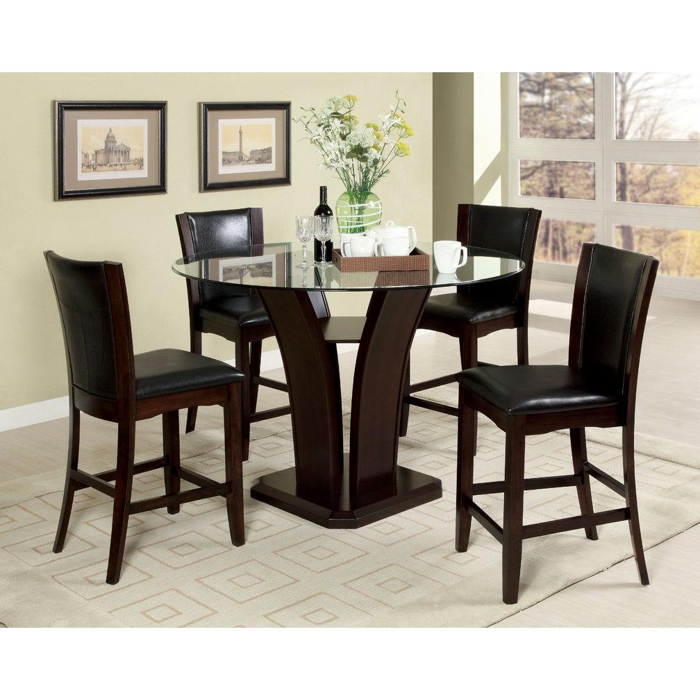  Furniture of America Round Manhattan Counter Height Dining Table with Glass Top and Pedestal Base CM3710PT-TABLE IMAGE 2