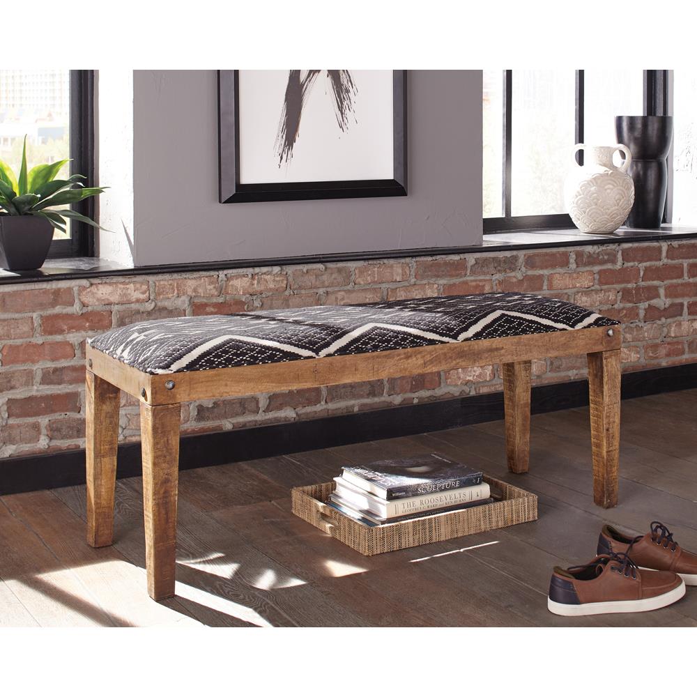  Coaster Furniture Lamont 910177 Fabric Upholstered Accent Bench - Black and Natural IMAGE 5