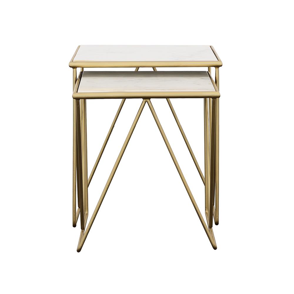 Coaster Furniture Bette 930075 2-piece Marble Top Nesting Table Set - White and Gold IMAGE 2