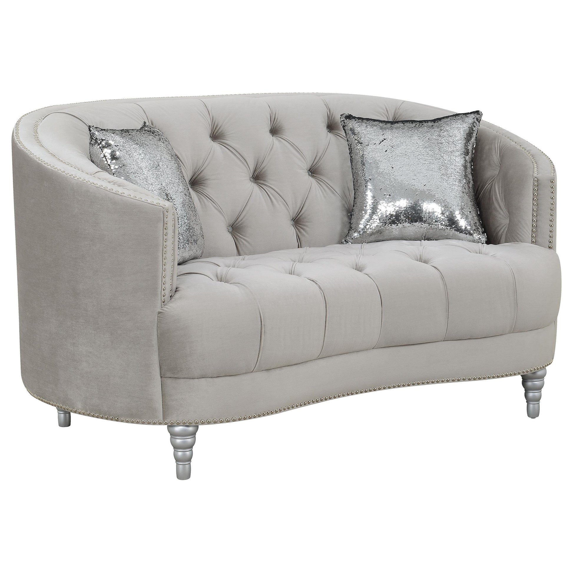 Coaster Furniture Avonlea 508462 Upholstered Sloped Arm Loveseat - Grey Velvet IMAGE 1