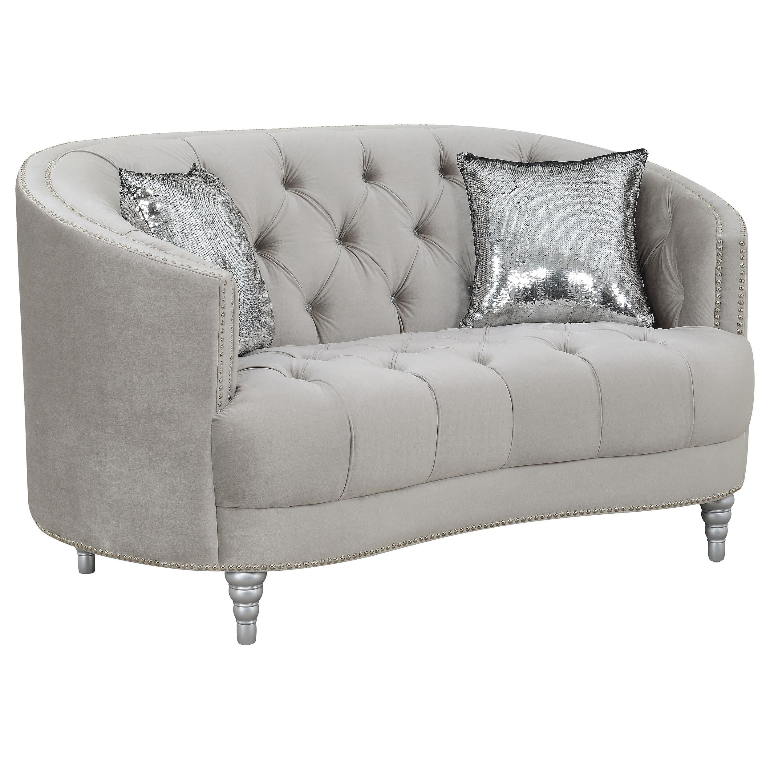 Coaster Furniture Avonlea 508462 Upholstered Sloped Arm Loveseat - Grey Velvet IMAGE 1