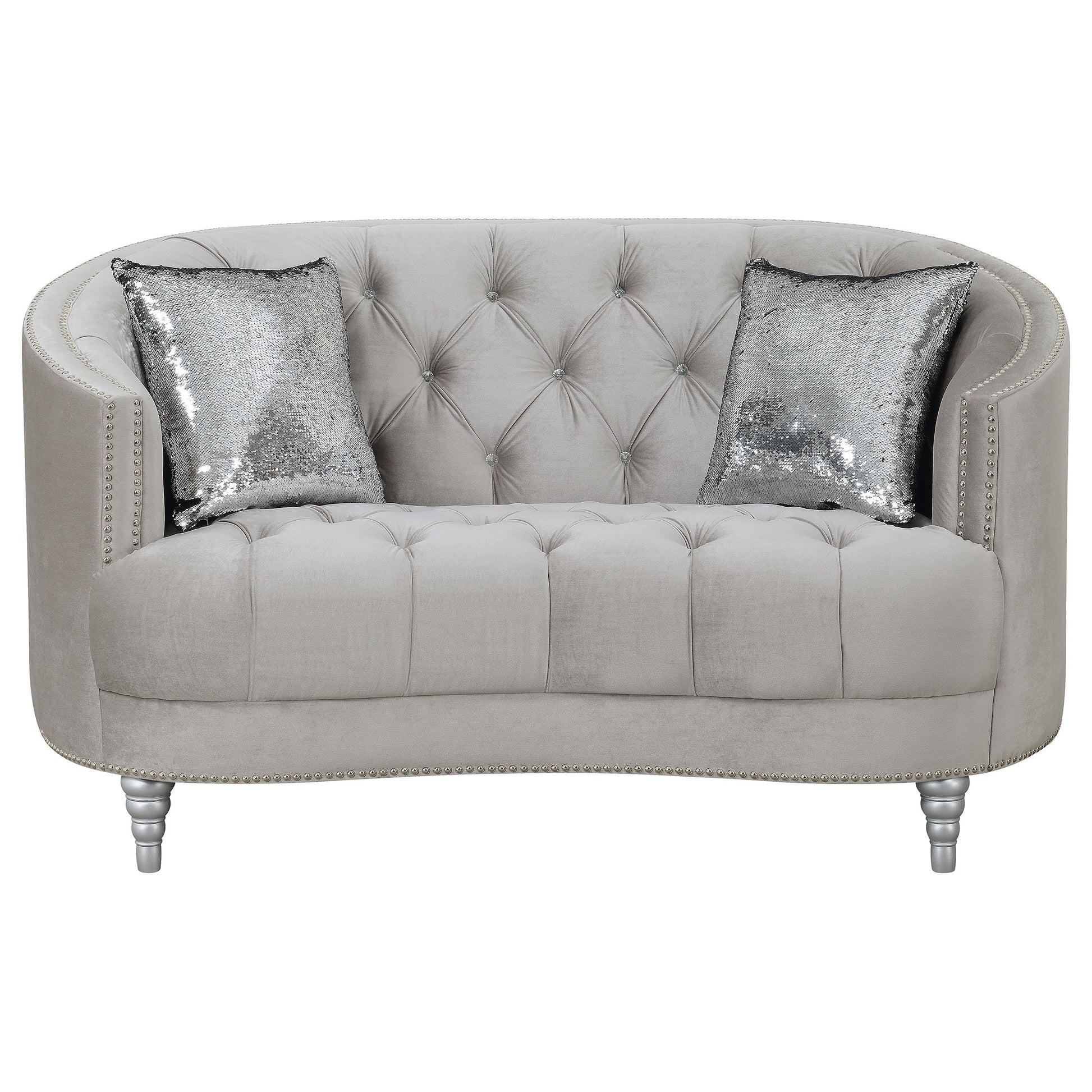 Coaster Furniture Avonlea 508462 Upholstered Sloped Arm Loveseat - Grey Velvet IMAGE 2