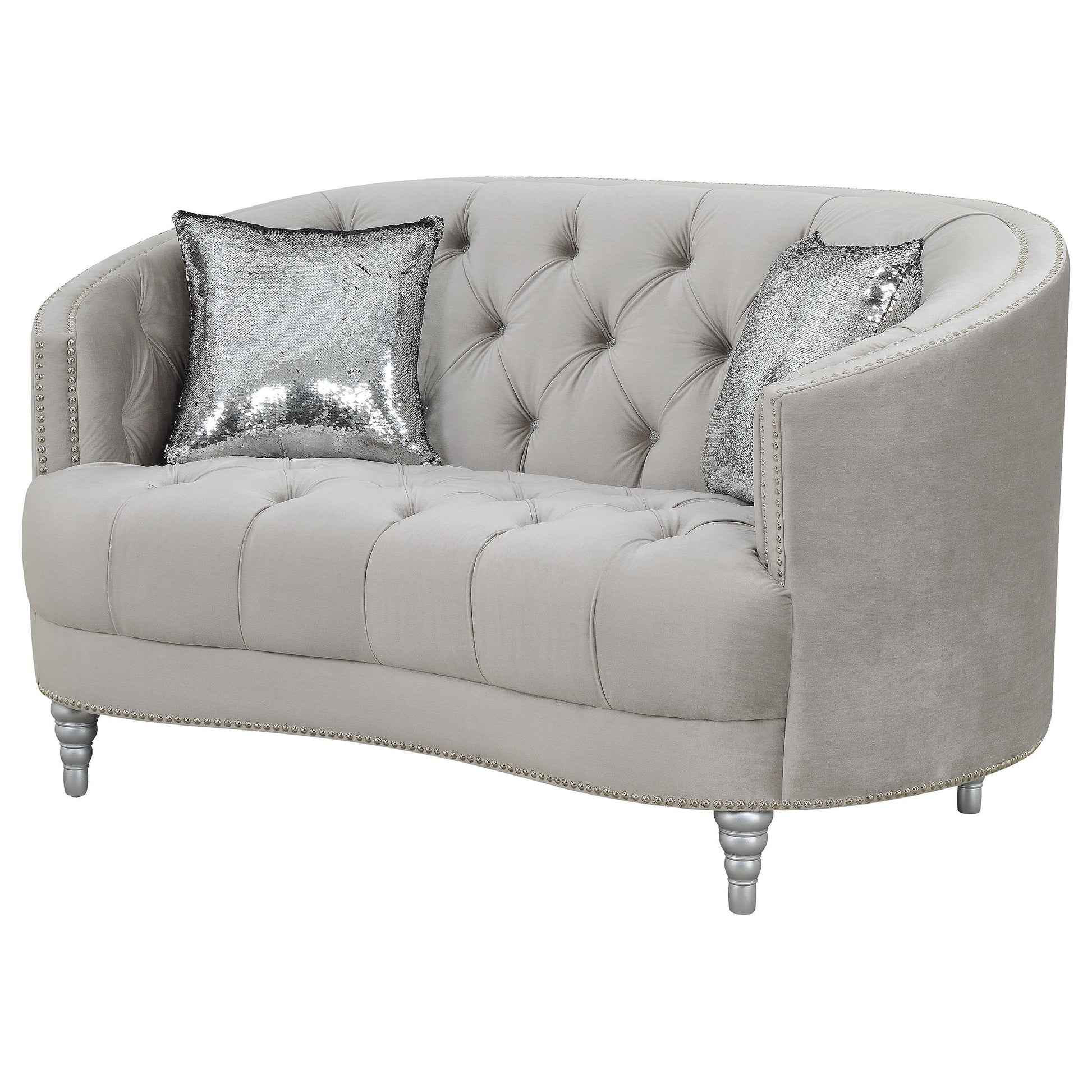 Coaster Furniture Avonlea 508462 Upholstered Sloped Arm Loveseat - Grey Velvet IMAGE 3