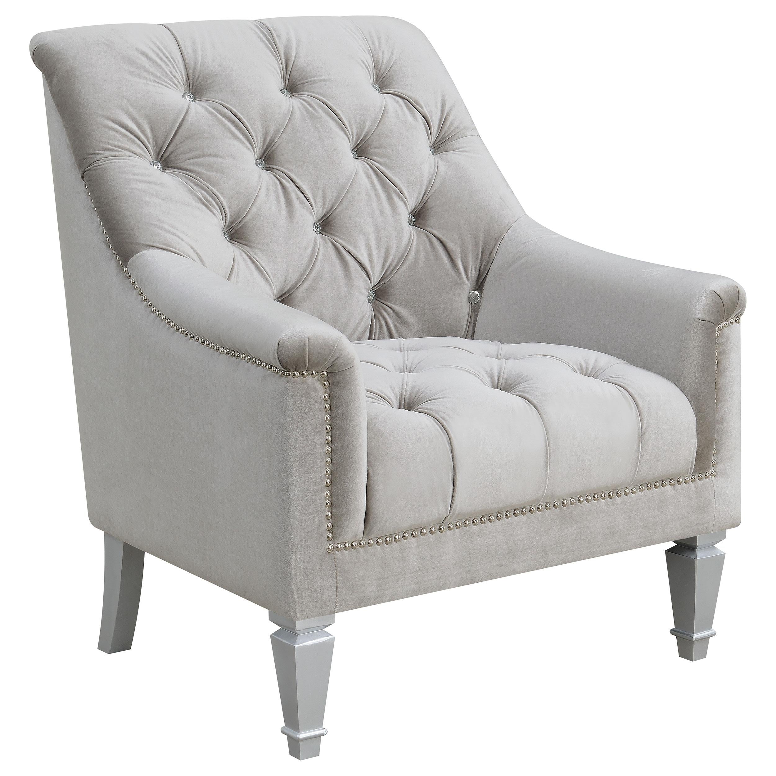  Coaster Furniture Avonlea 508463 Velvet Upholstered Sloped Arm Chair - Grey Velvet IMAGE 1