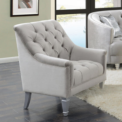  Coaster Furniture Avonlea 508463 Velvet Upholstered Sloped Arm Chair - Grey Velvet IMAGE 9
