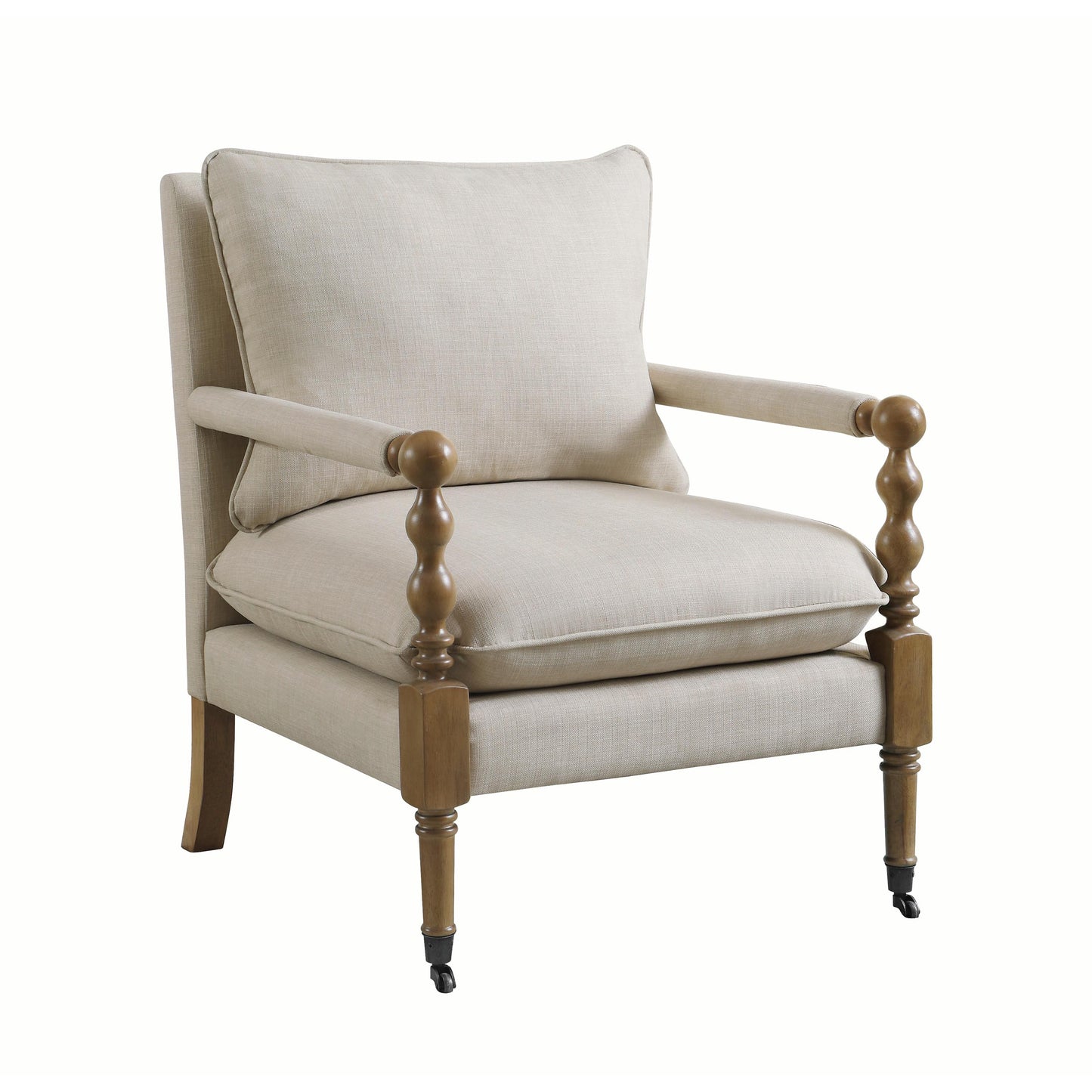  Coaster Furniture Dempsy 903058 Upholstered Accent Chair with Casters - Beige IMAGE 1