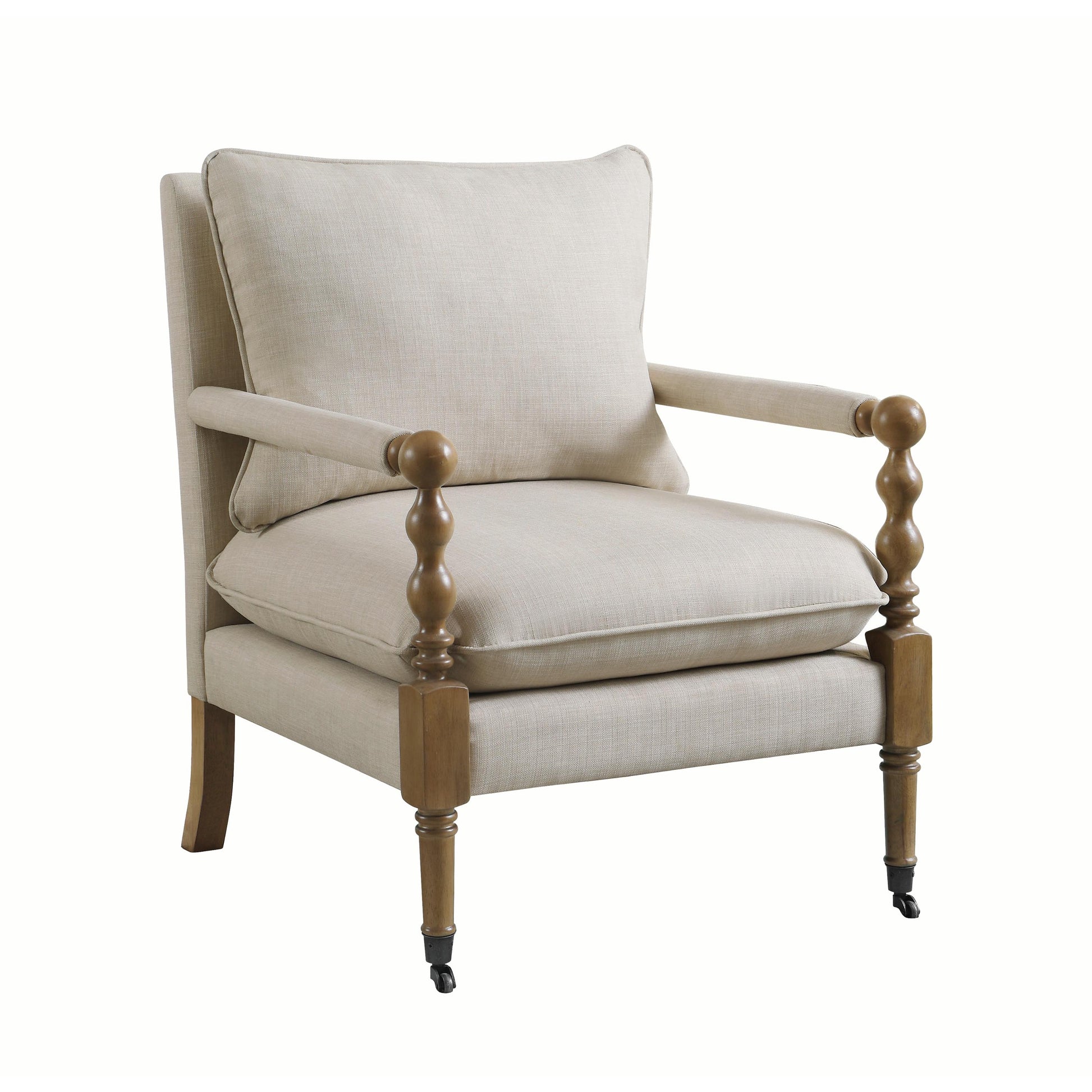  Coaster Furniture Dempsy 903058 Upholstered Accent Chair with Casters - Beige IMAGE 1
