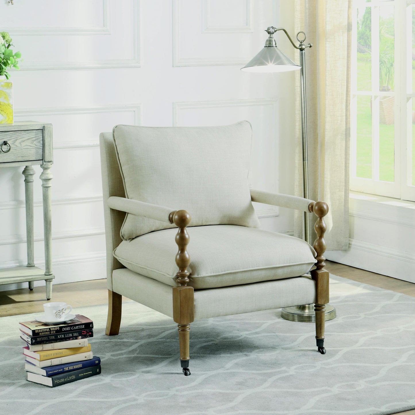  Coaster Furniture Dempsy 903058 Upholstered Accent Chair with Casters - Beige IMAGE 4