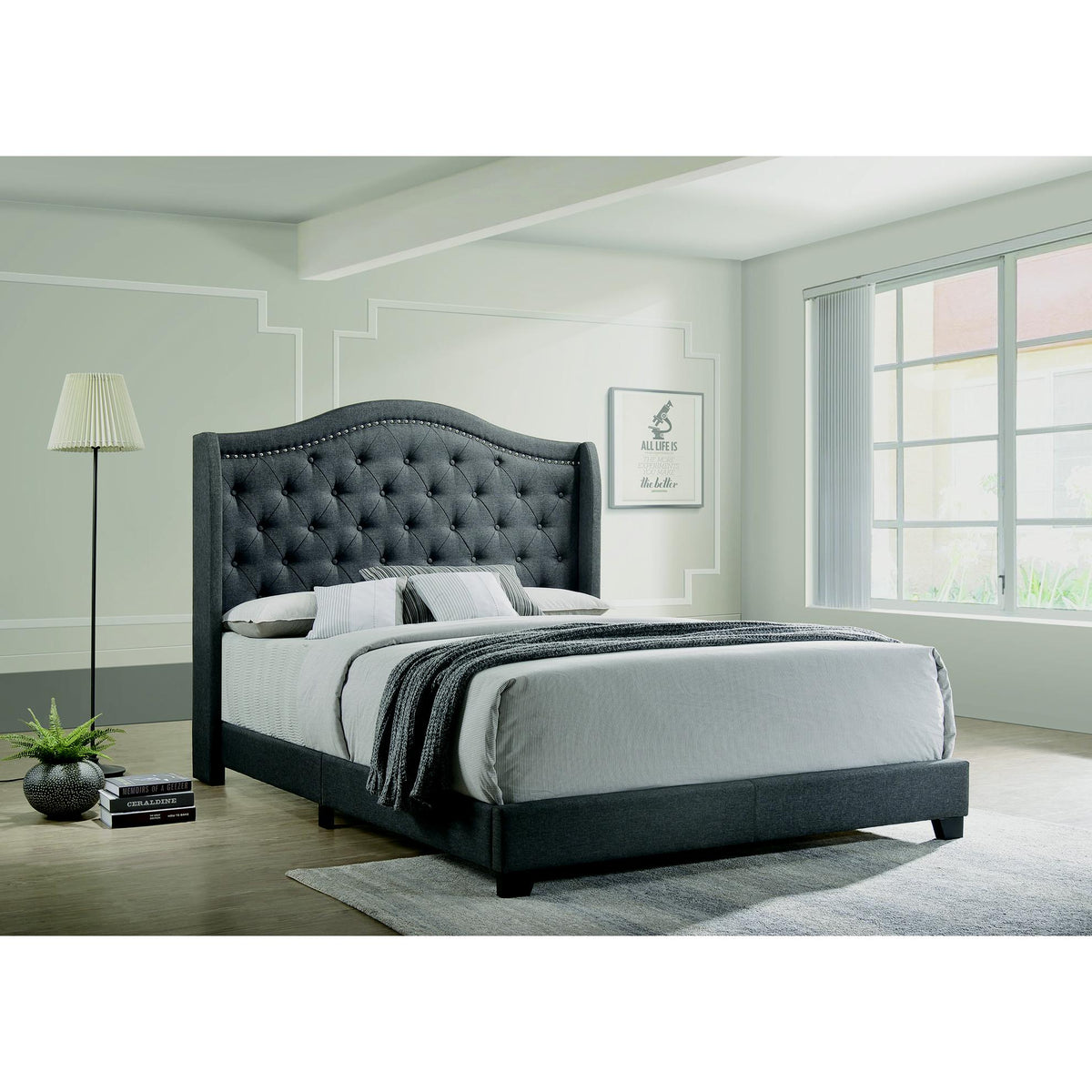 Coaster Furniture Sonoma 310072KE Upholstered Eastern King Wingback Bed - Grey IMAGE 4
