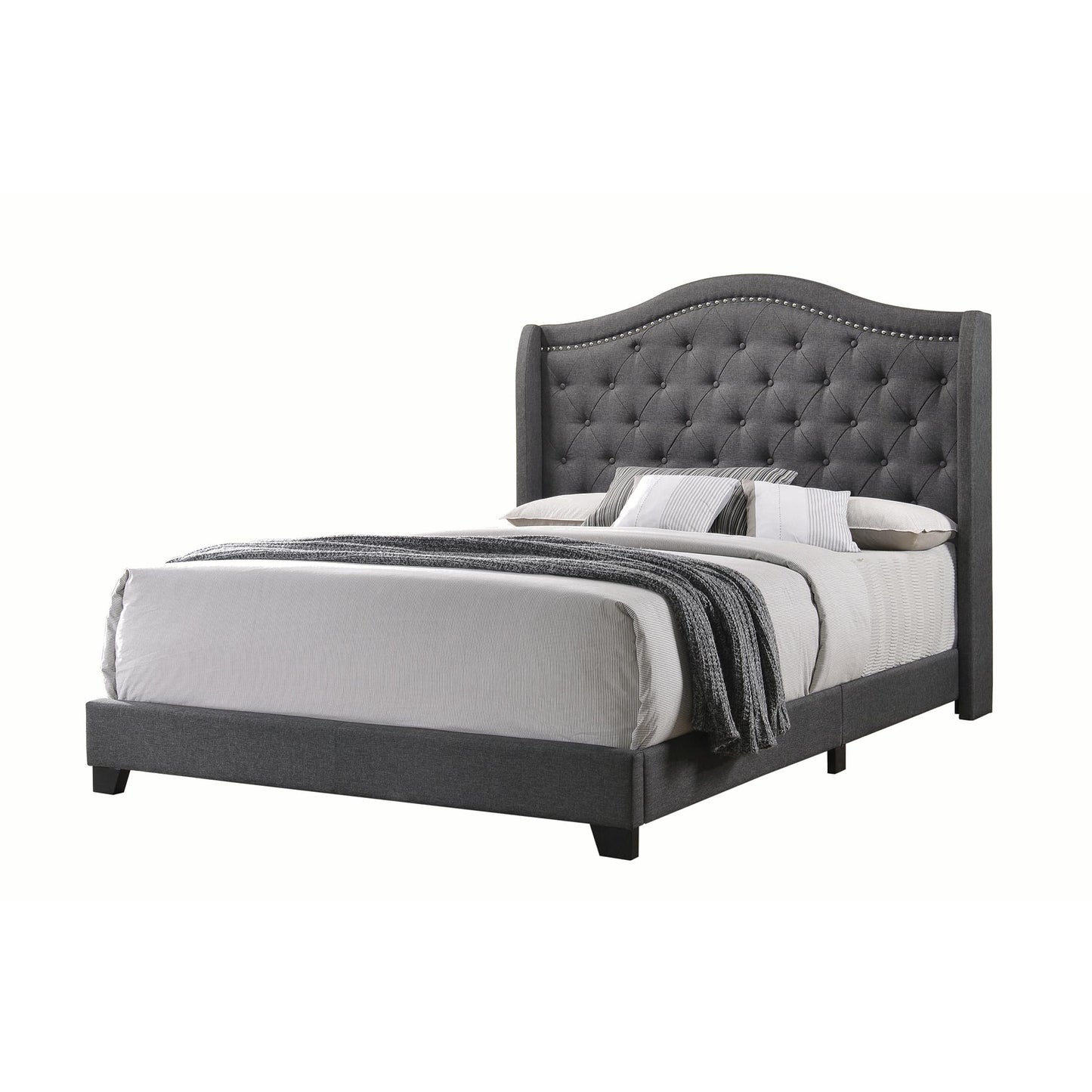  Coaster Furniture Sonoma 310072Q Upholstered Queen Wingback Bed - Grey IMAGE 1