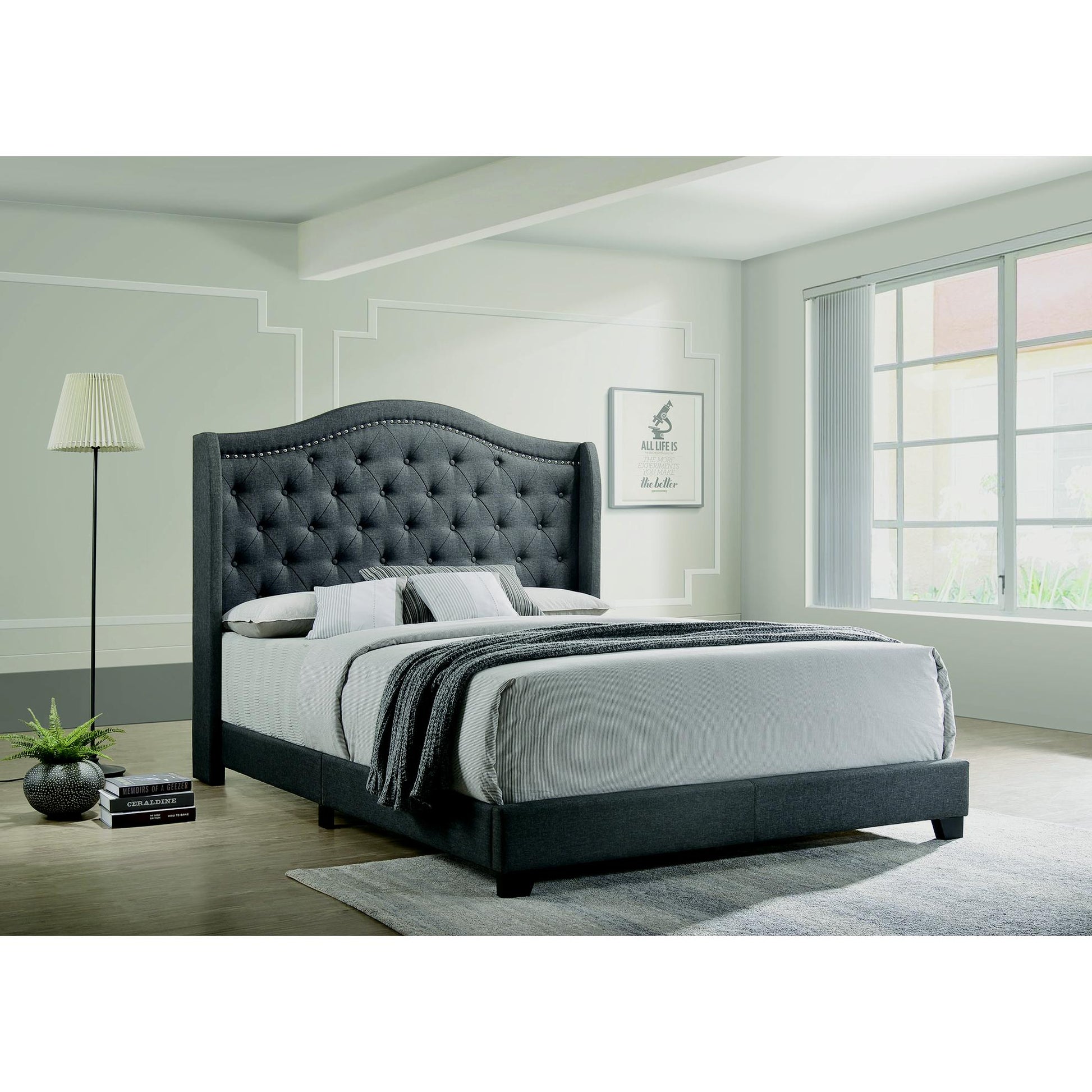  Coaster Furniture Sonoma 310072Q Upholstered Queen Wingback Bed - Grey IMAGE 4