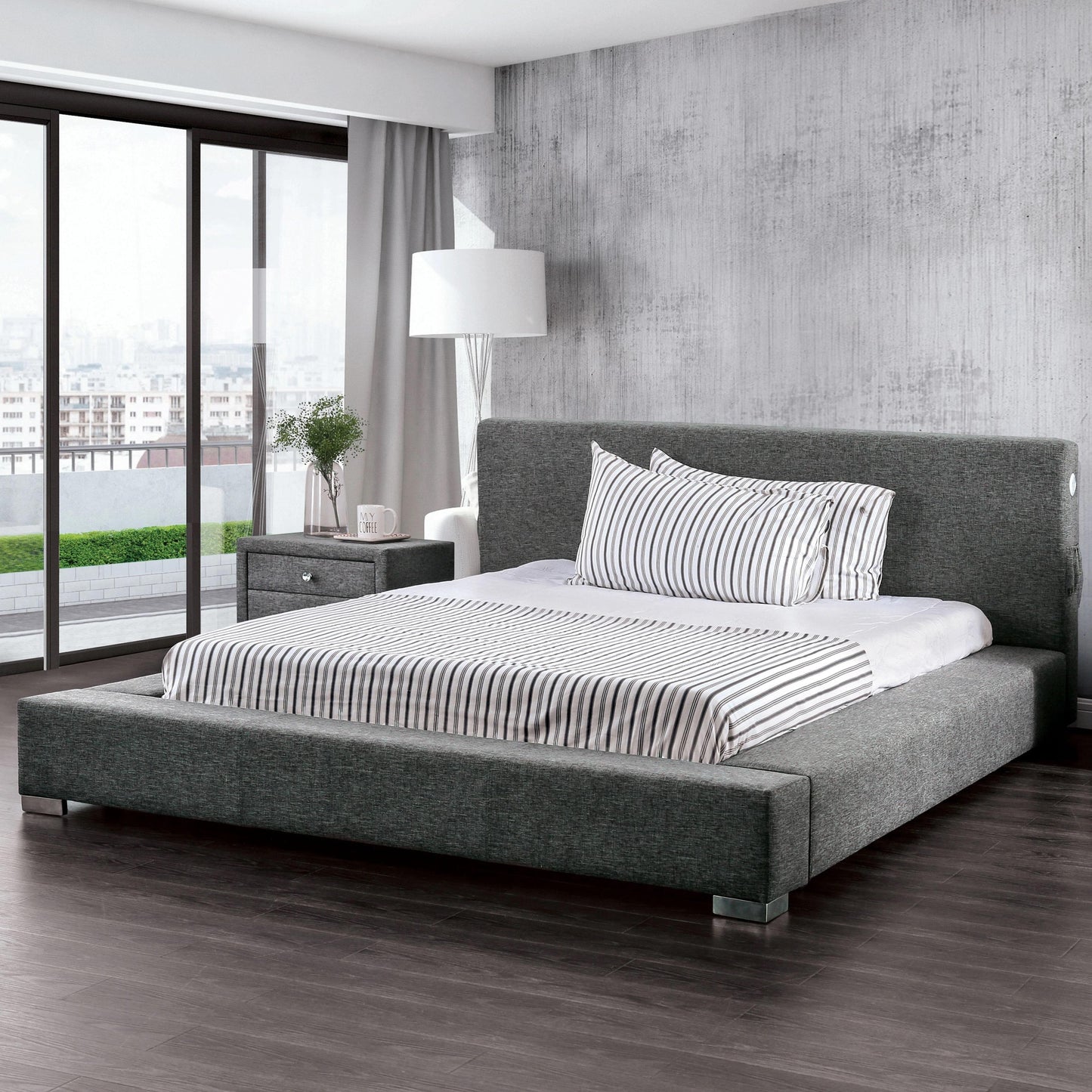  Furniture of America Canaves King Upholstered Platform Bed CM7142DG-EK-BED IMAGE 2