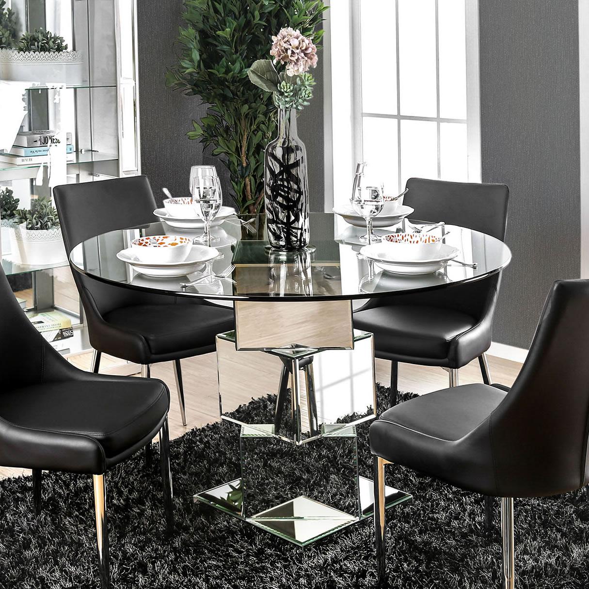  Furniture of America Round Izzy Dining Table with Glass Top and Pedestal Base CM3384RT-TABLE IMAGE 1