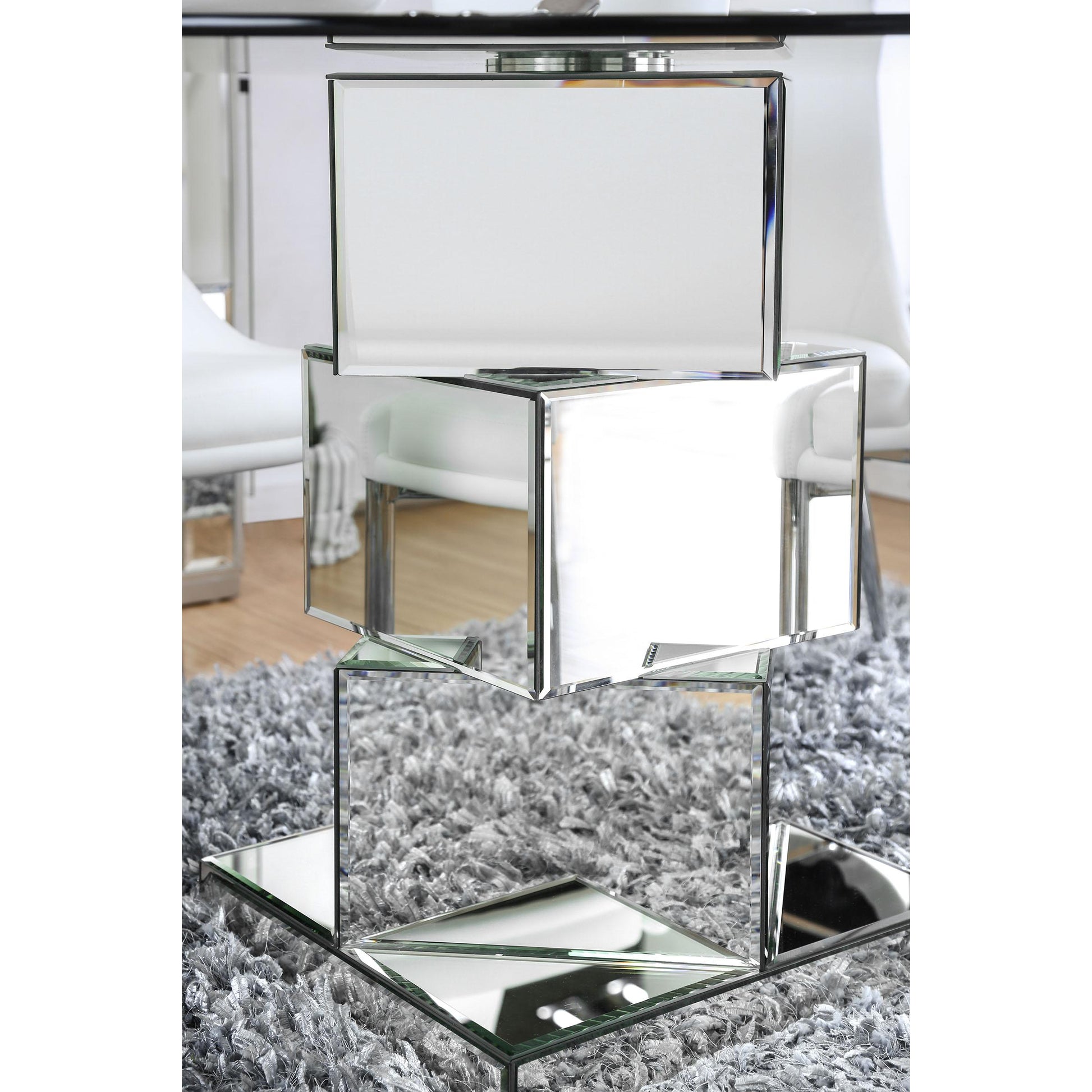  Furniture of America Round Izzy Dining Table with Glass Top and Pedestal Base CM3384RT-TABLE IMAGE 2