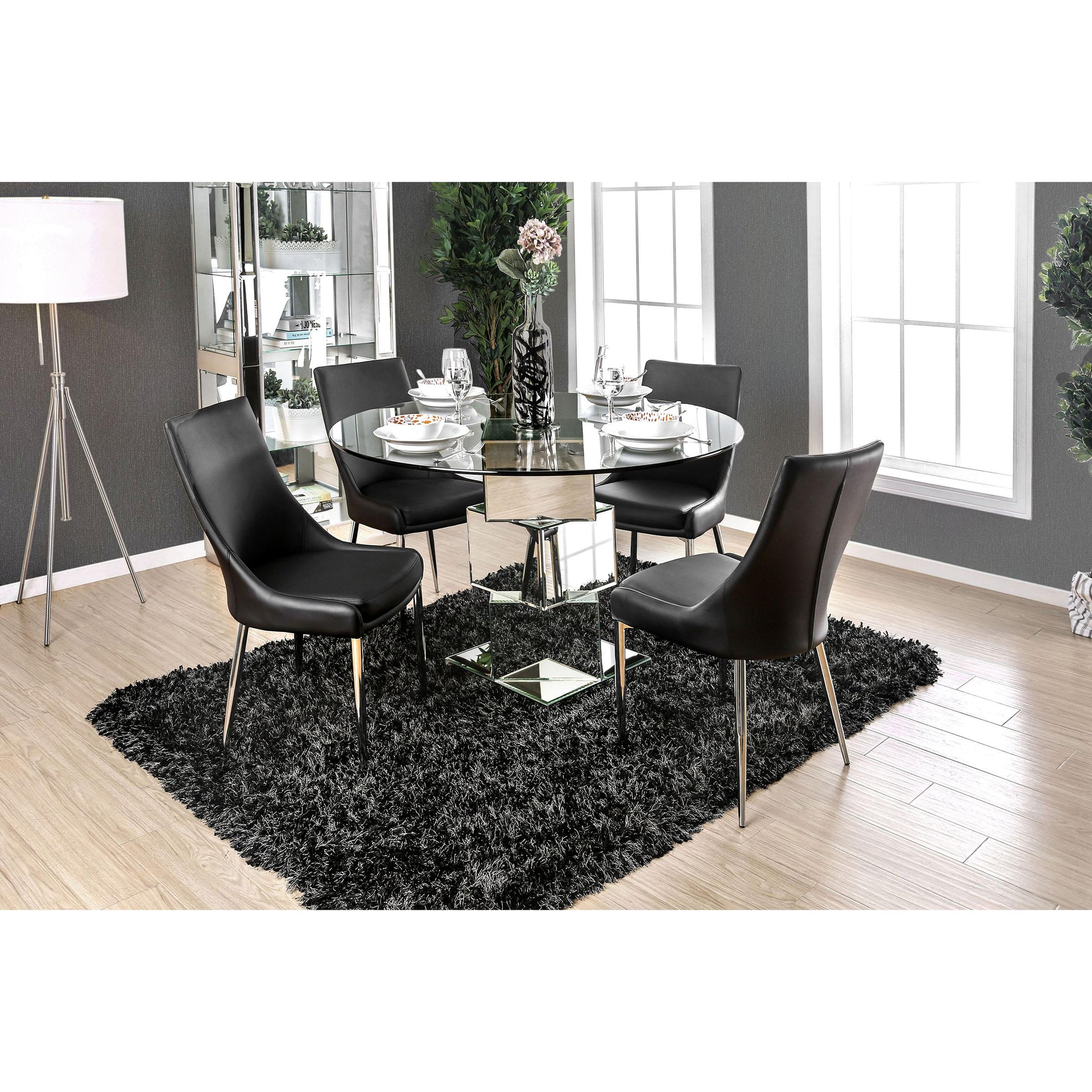  Furniture of America Round Izzy Dining Table with Glass Top and Pedestal Base CM3384RT-TABLE IMAGE 3