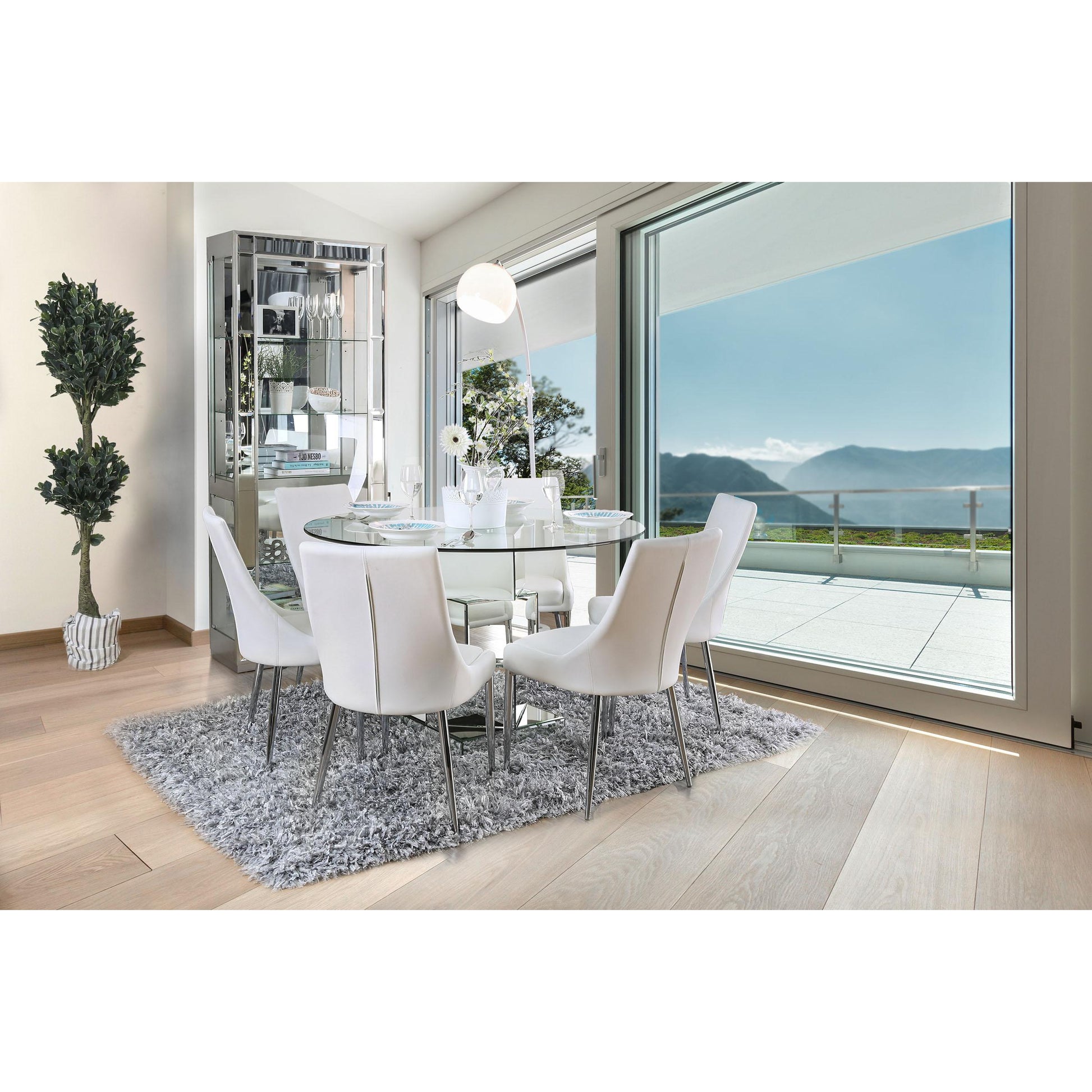  Furniture of America Round Izzy Dining Table with Glass Top and Pedestal Base CM3384RT-TABLE IMAGE 4